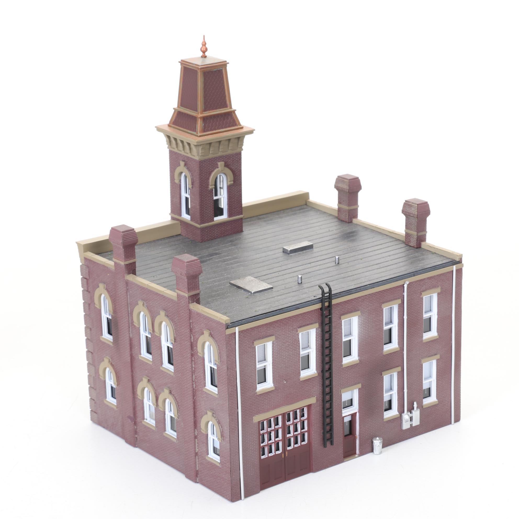 Three Woodland Scenics HO Scale Plastic Buildings with Fire Station