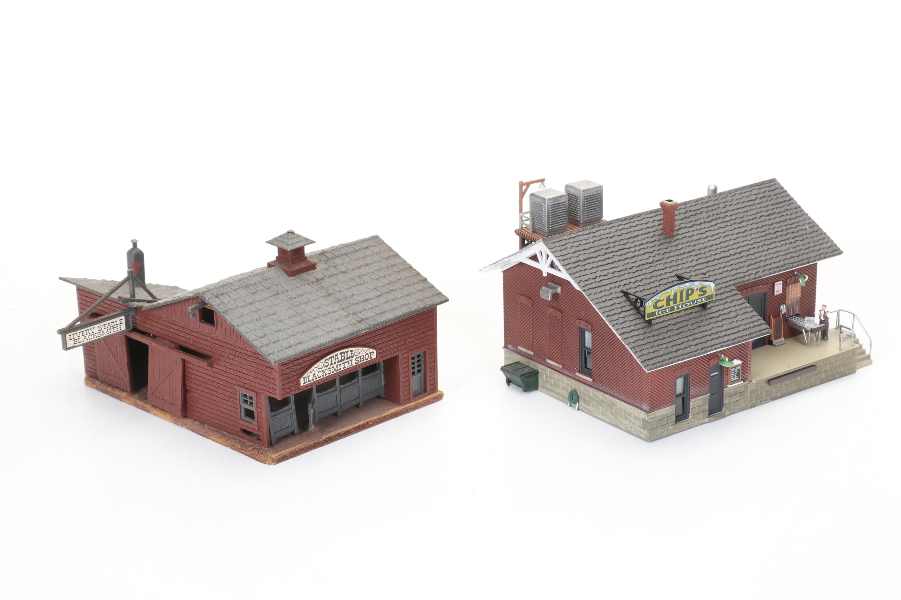 Three Woodland Scenics HO Scale Plastic Buildings with Fire Station