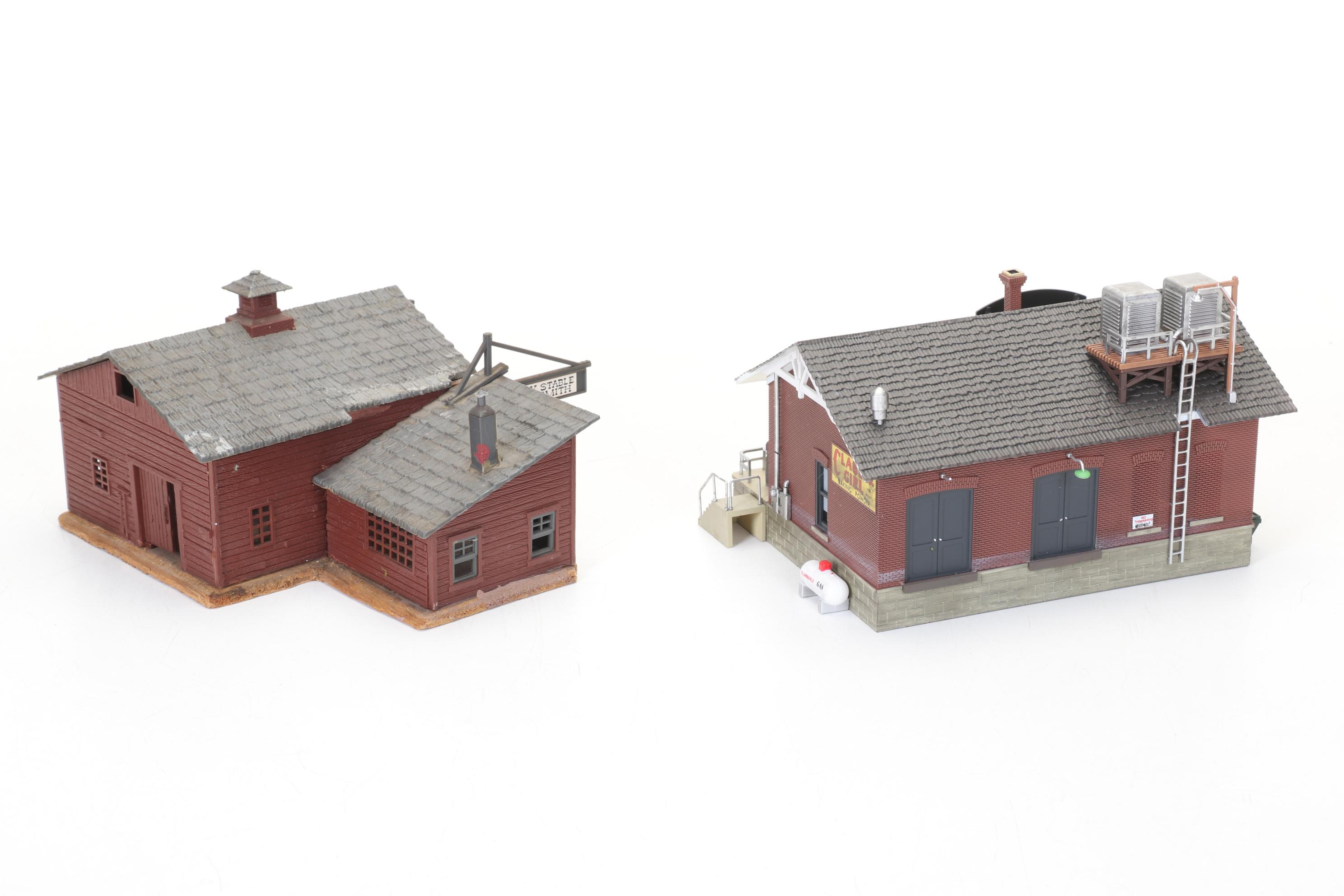 Three Woodland Scenics HO Scale Plastic Buildings with Fire Station