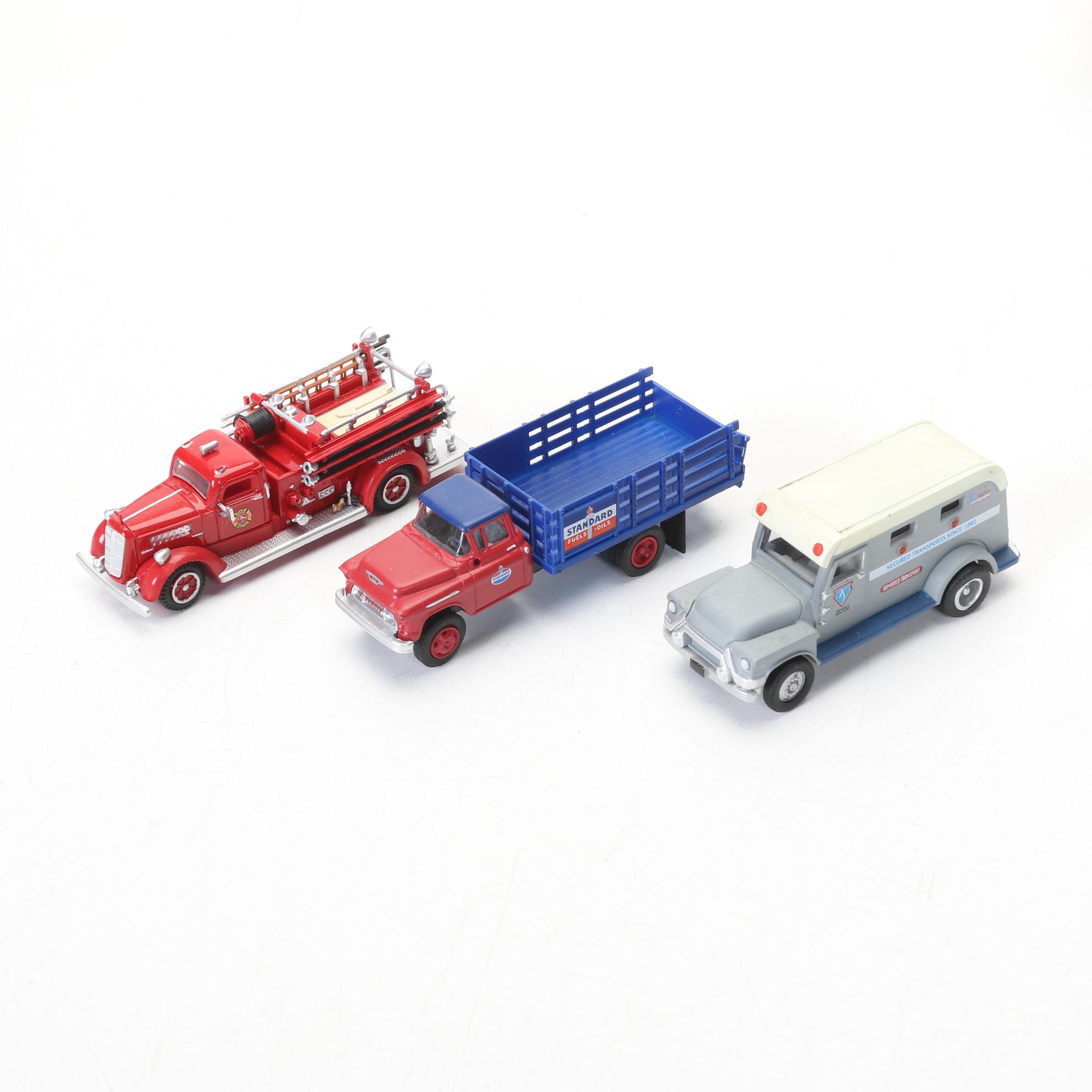 Three Woodland Scenics HO Scale Plastic Buildings with Fire Station