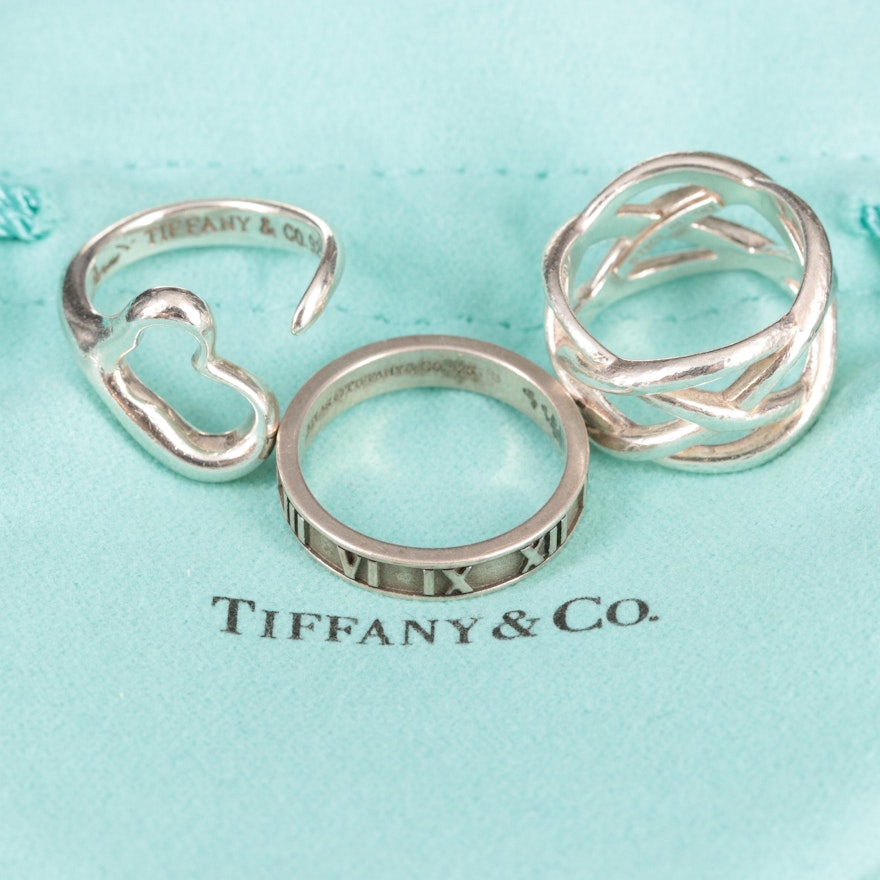 Tiffany & Co. Sterling Ring Grouping Including Elsa Peretti Open Heart and Atlas