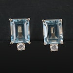14K Aquamarine and Diamond Stud Earrings
