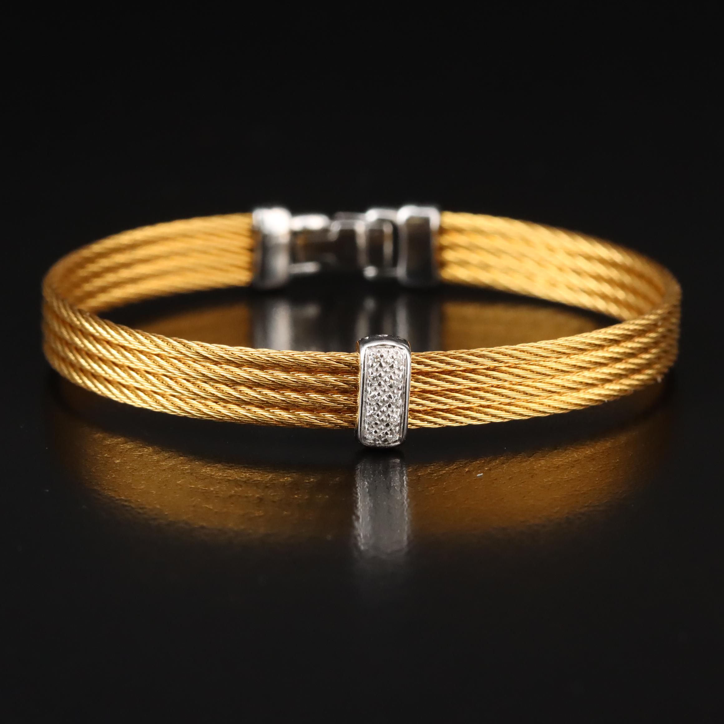 Alor Stainless Steel Cable Bracelet with 18K Diamond Accent