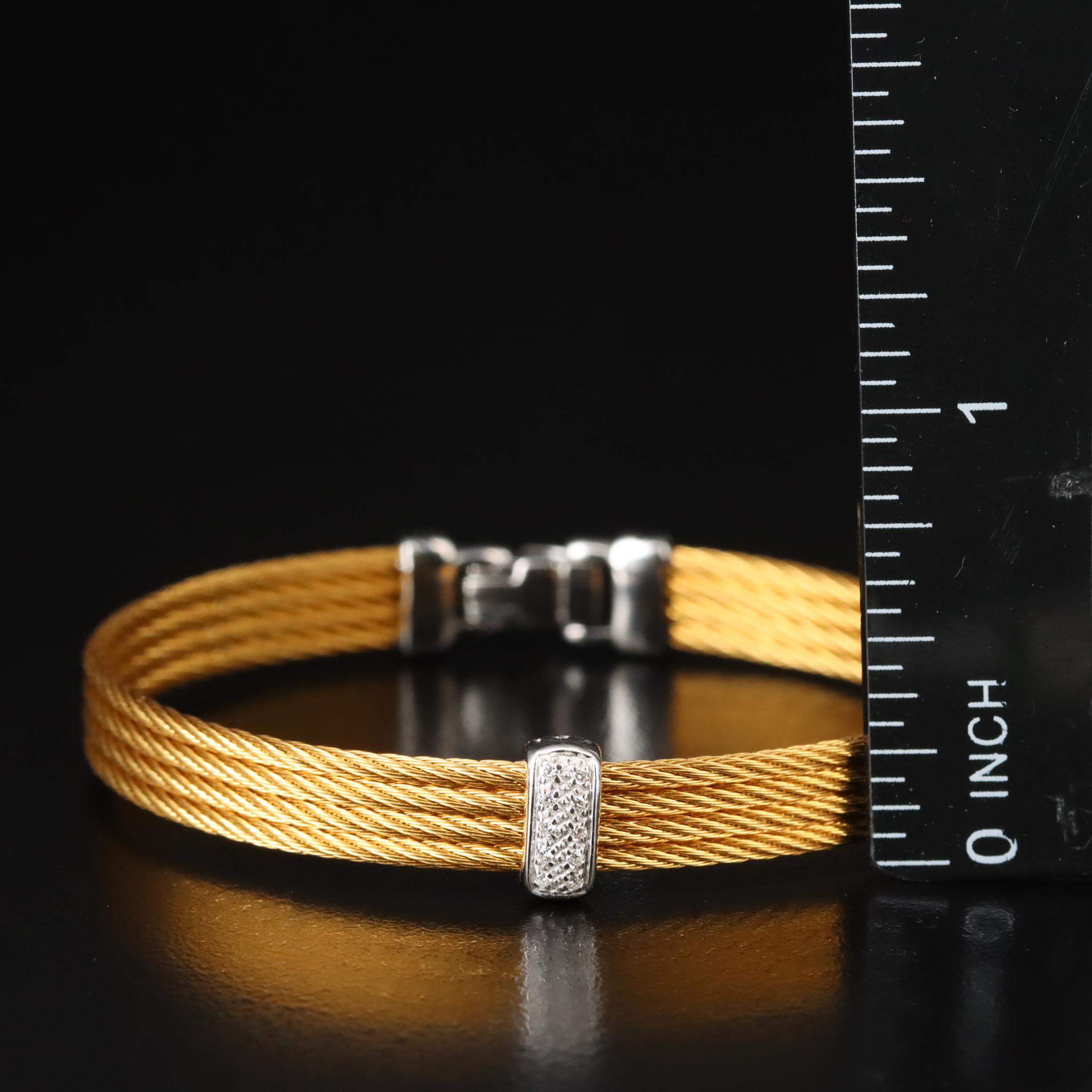 Alor Stainless Steel Cable Bracelet with 18K Diamond Accent