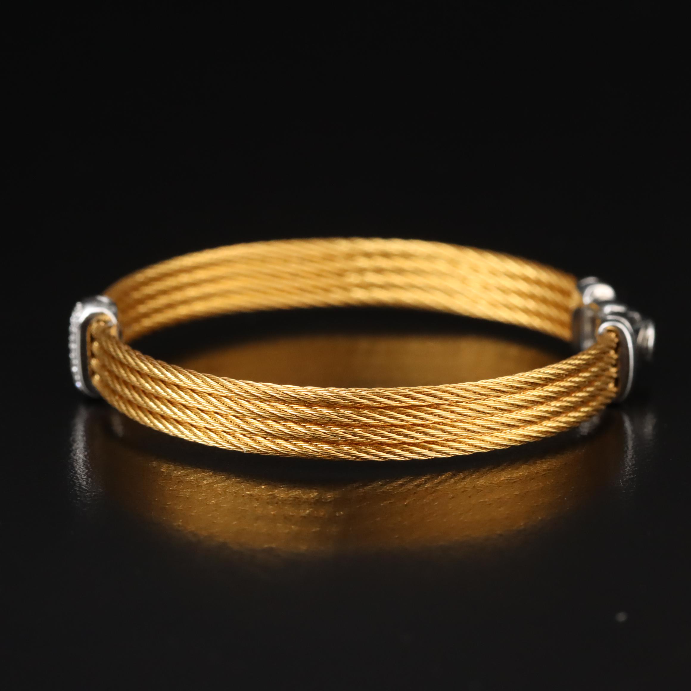 Alor Stainless Steel Cable Bracelet with 18K Diamond Accent