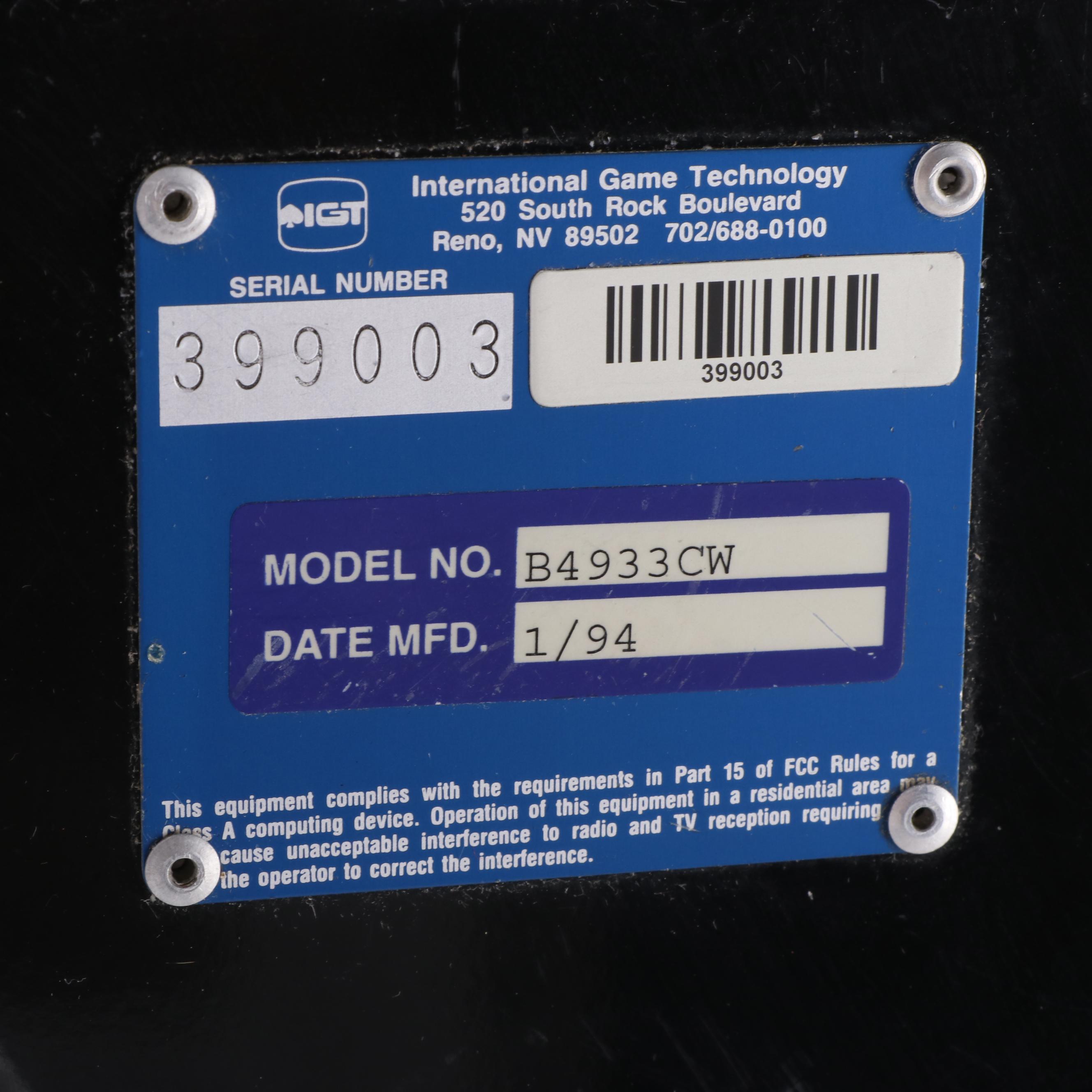 IGT Illuminated Double Diamond Slot Machine, 1994