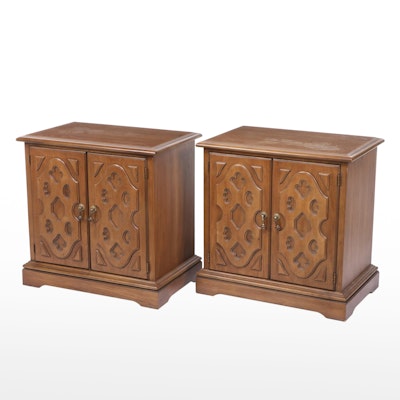 Drexel Spanish Baroque Style Carved Walnut Finished Side Cabinets