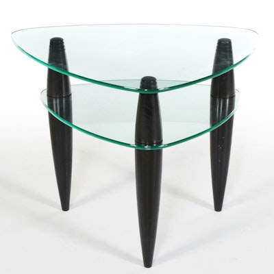 Modernist Style Wood and Glass Two Tier Side Table