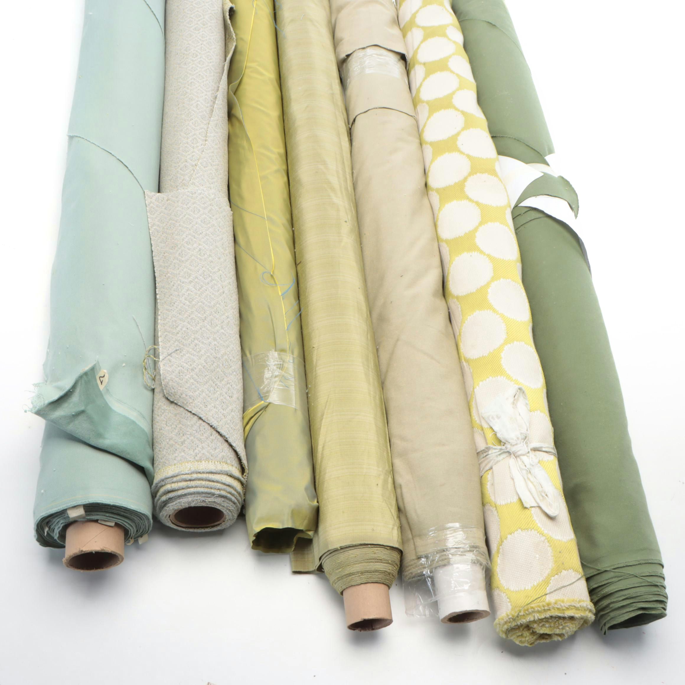 Chartreuse, Olive and Aqua Green Decorator Fabric Partial Bolts