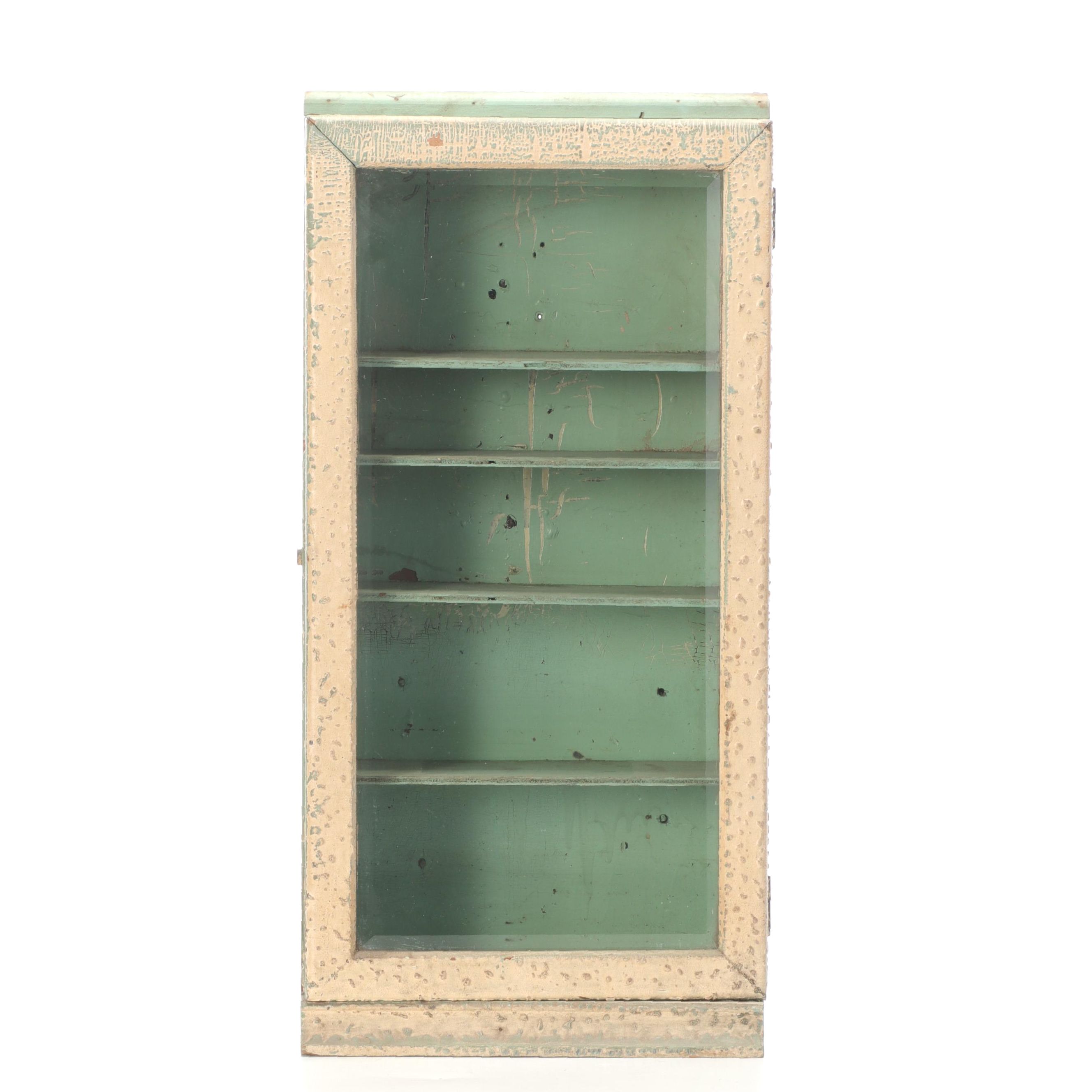 Painted Wood Glass Front Wall Hanging Cabinet