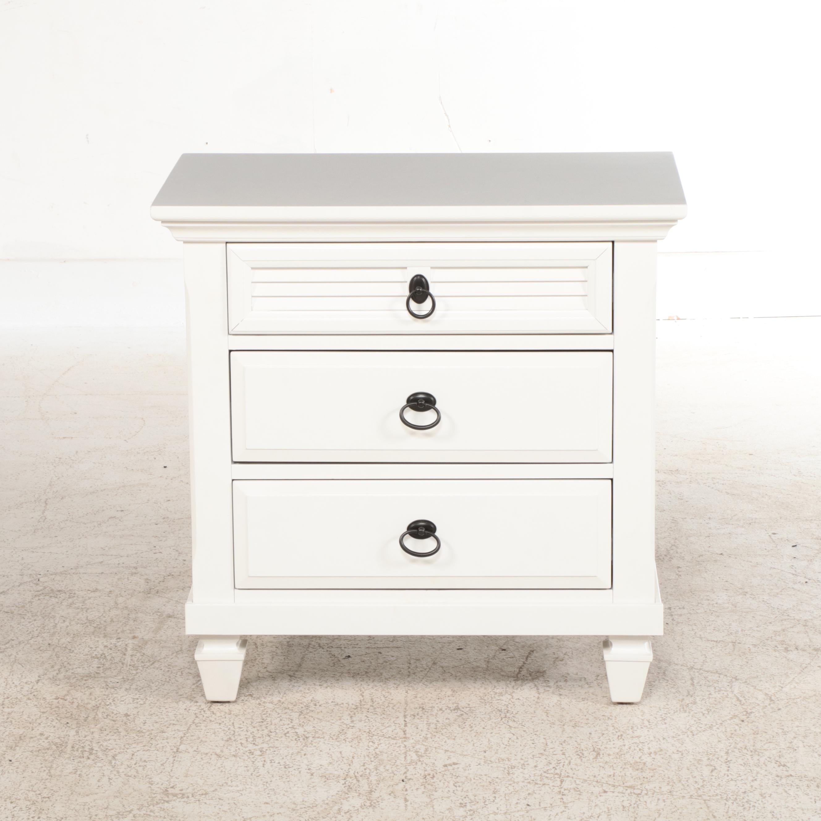 Contemporary White-Painted Queen Bed Frame with Nightstand
