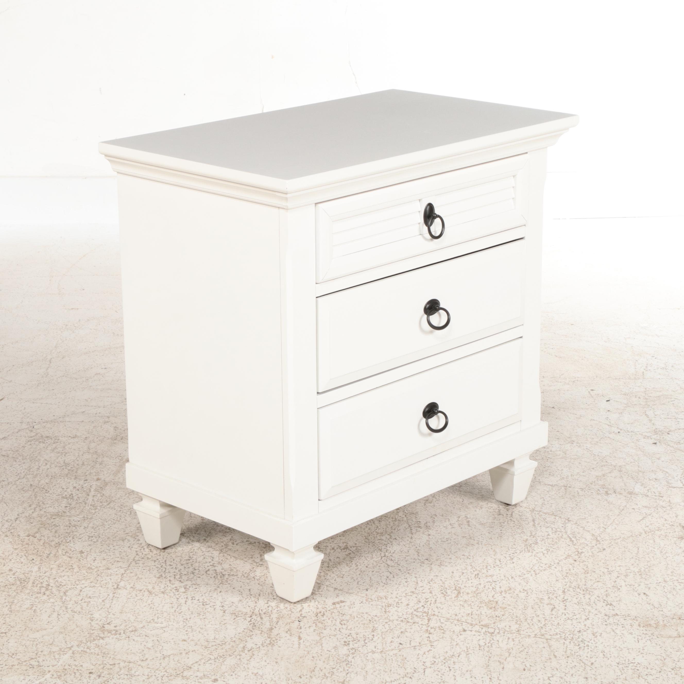 Contemporary White-Painted Queen Bed Frame with Nightstand