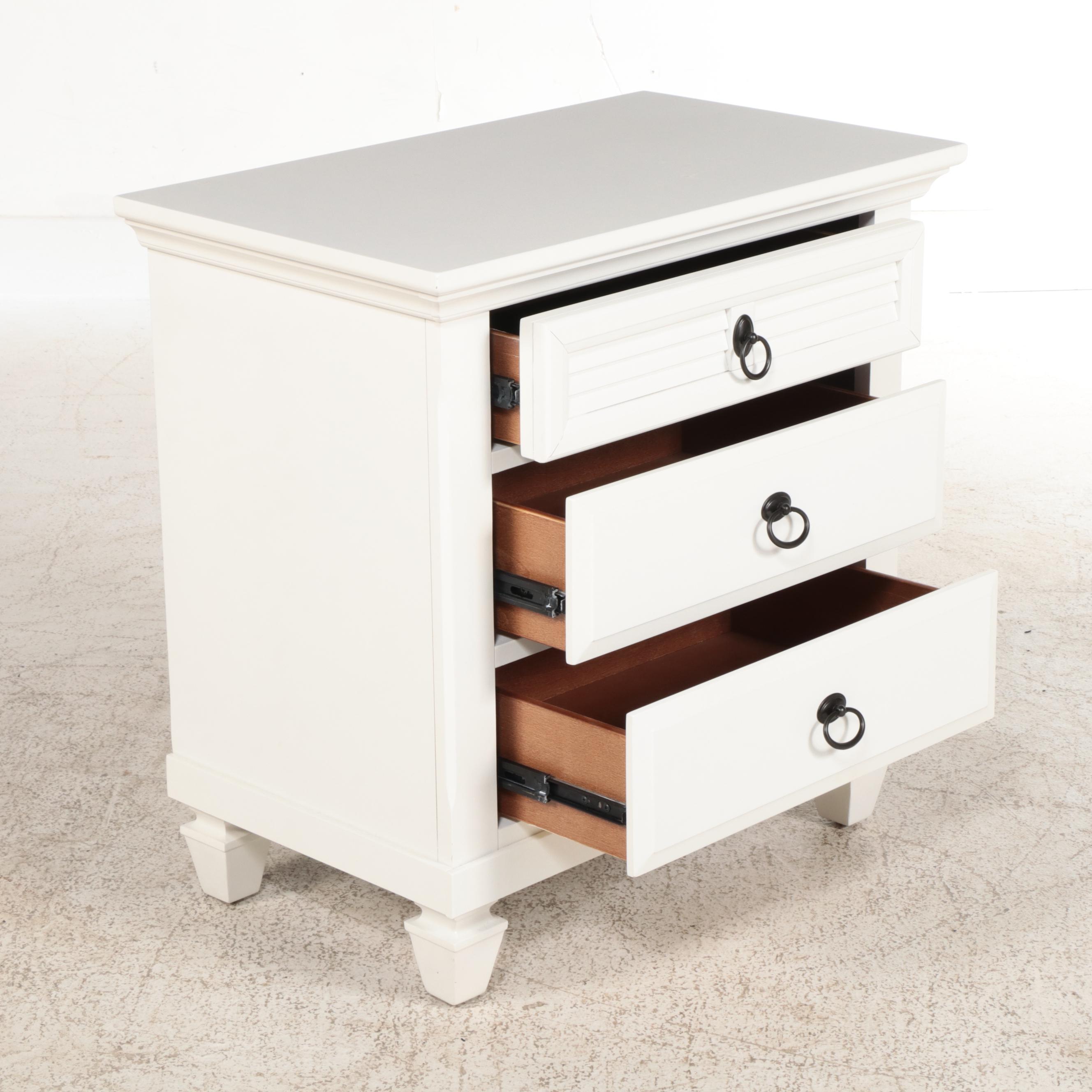 Contemporary White-Painted Queen Bed Frame with Nightstand