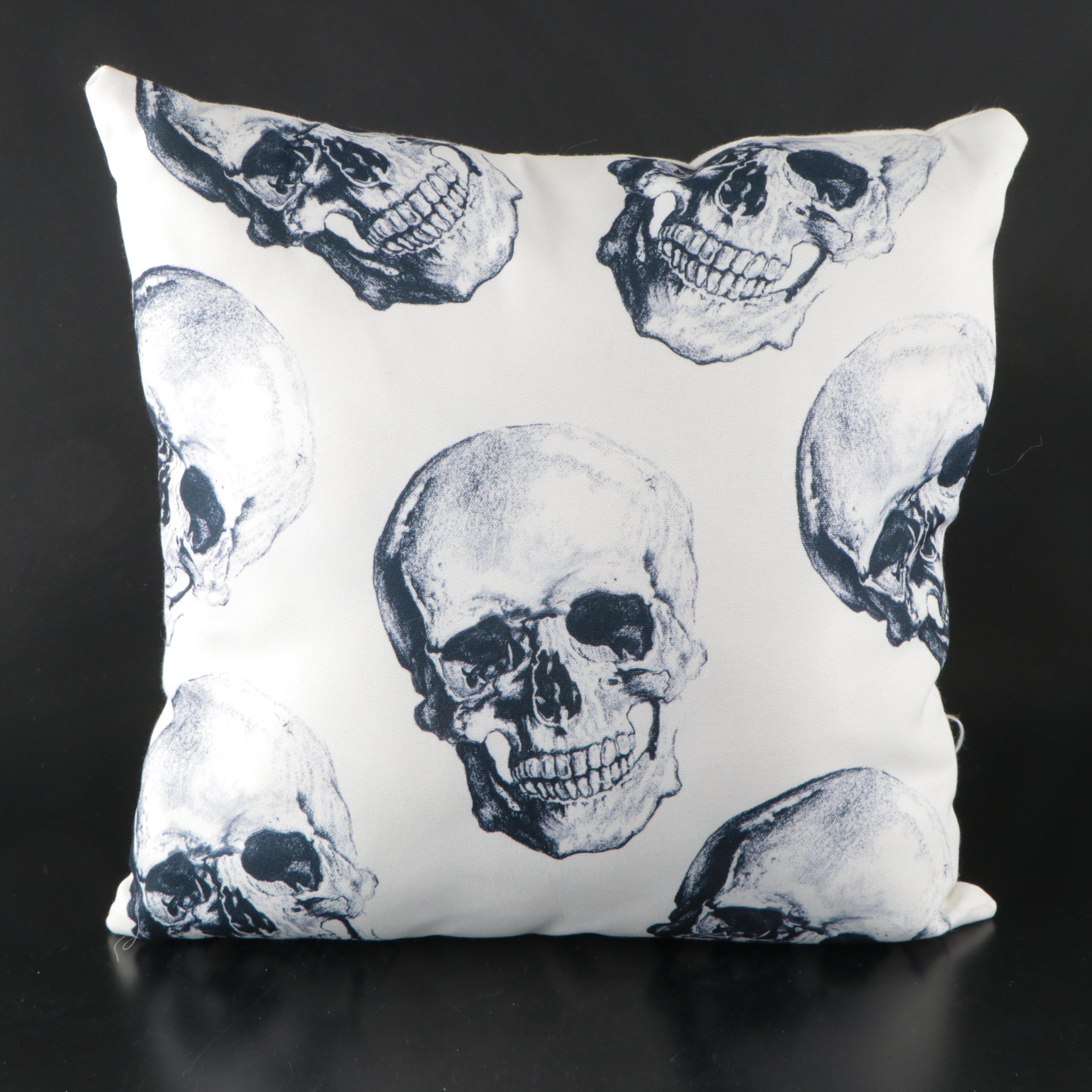 Murano Style Glass Skull Bowl with Skull Motif Accent Pillows