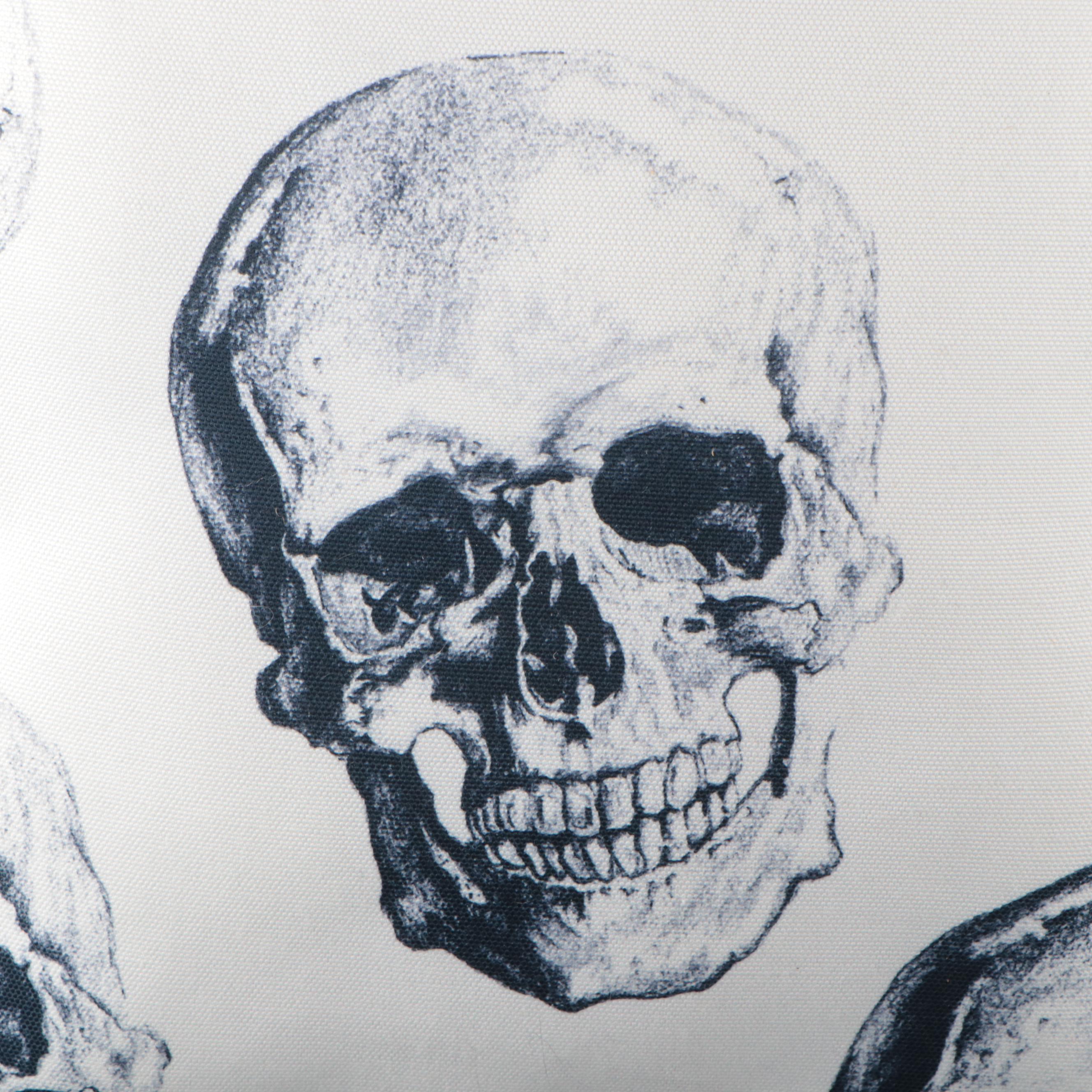 Murano Style Glass Skull Bowl with Skull Motif Accent Pillows