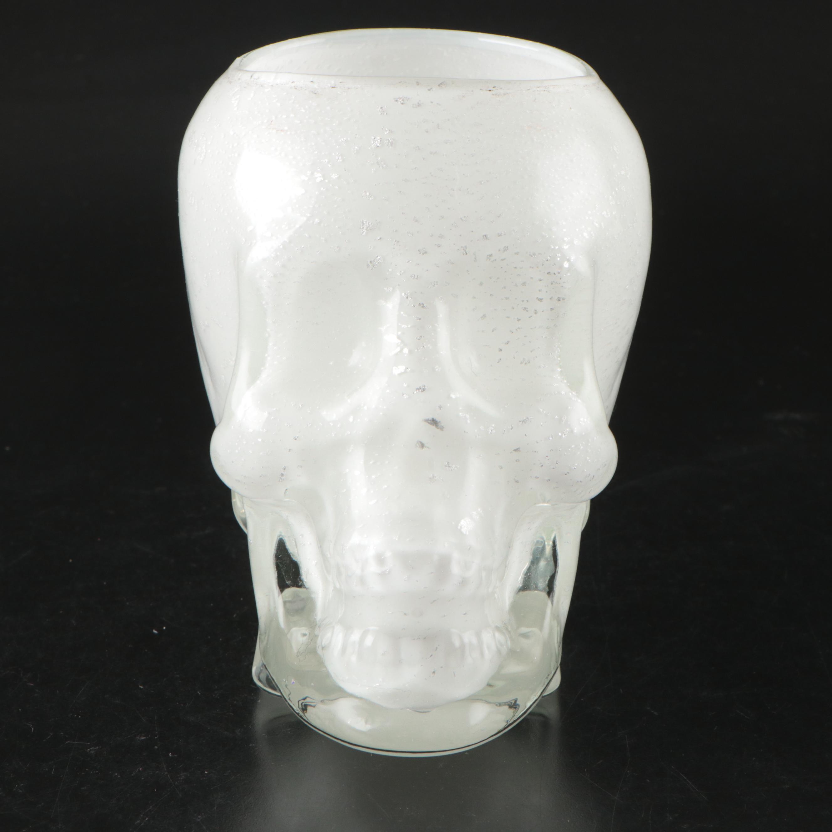 Murano Style Glass Skull Bowl with Skull Motif Accent Pillows