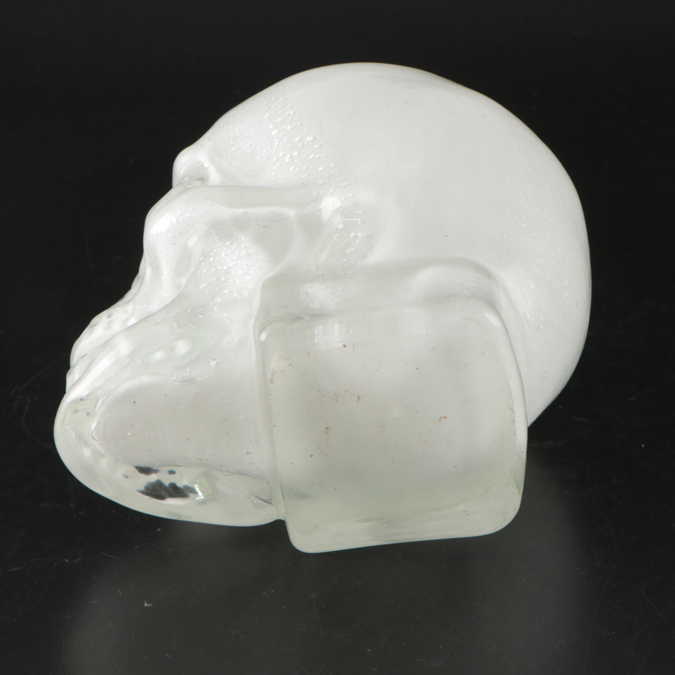 Murano Style Glass Skull Bowl with Skull Motif Accent Pillows