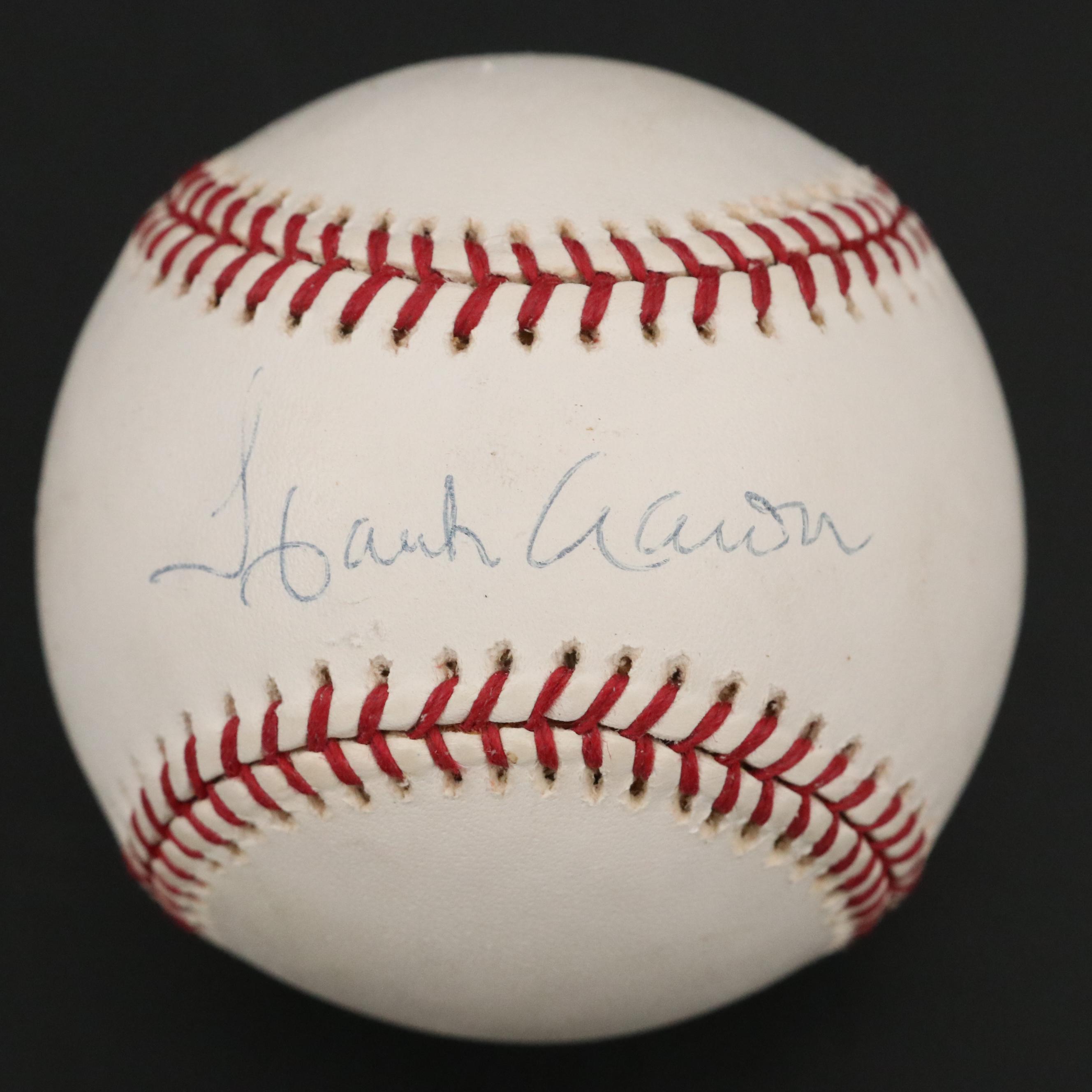 Hank Aaron Signed Rawlings Official Major League Baseball with Display