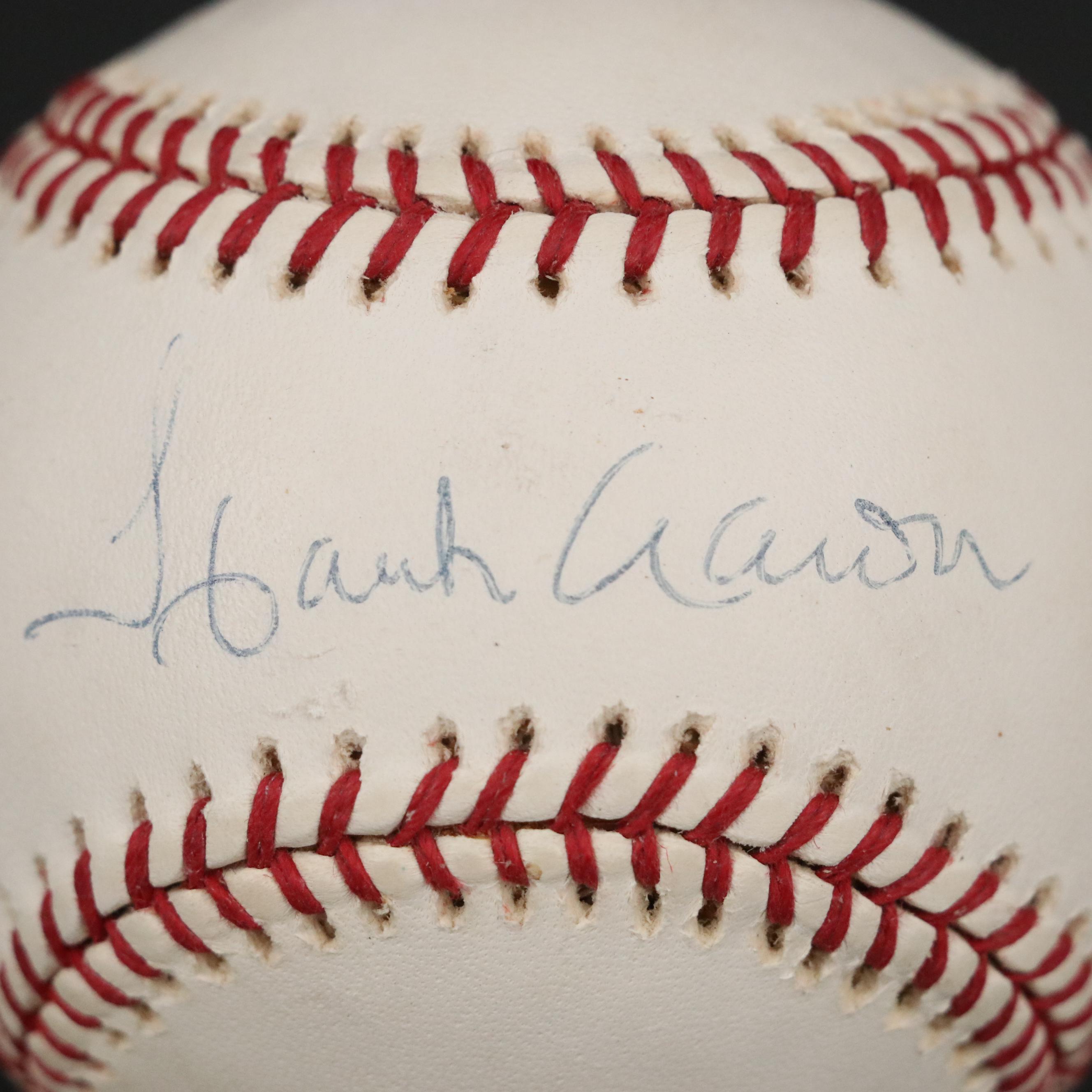 Hank Aaron Signed Rawlings Official Major League Baseball with Display
