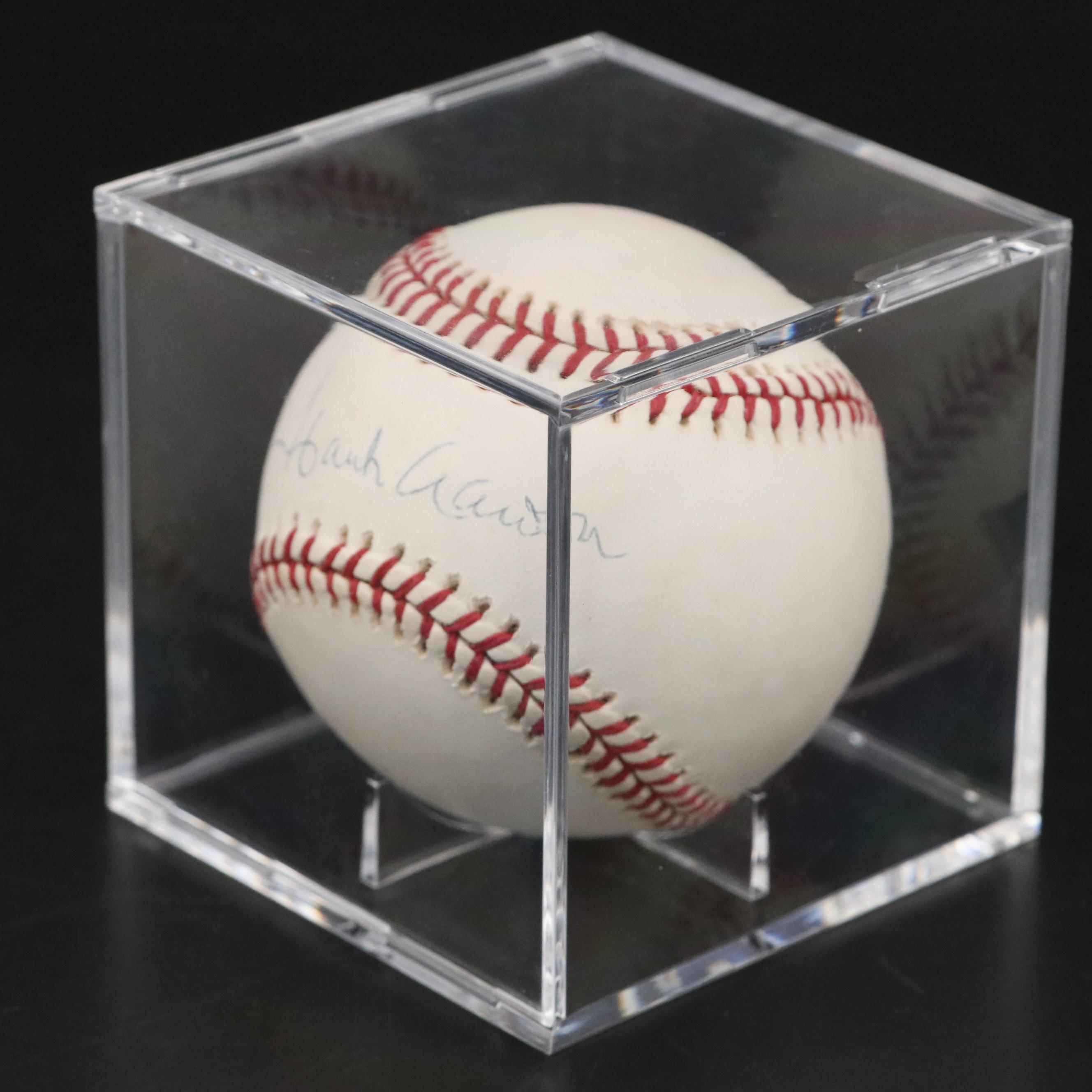 Hank Aaron Signed Rawlings Official Major League Baseball with Display