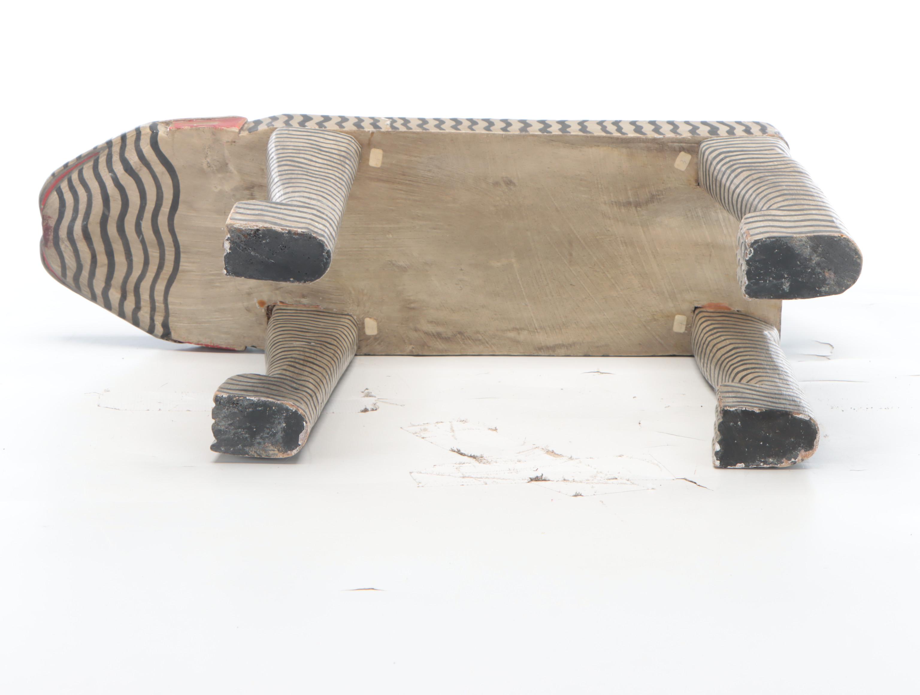 Indonesian Carved and Painted Cat Bench