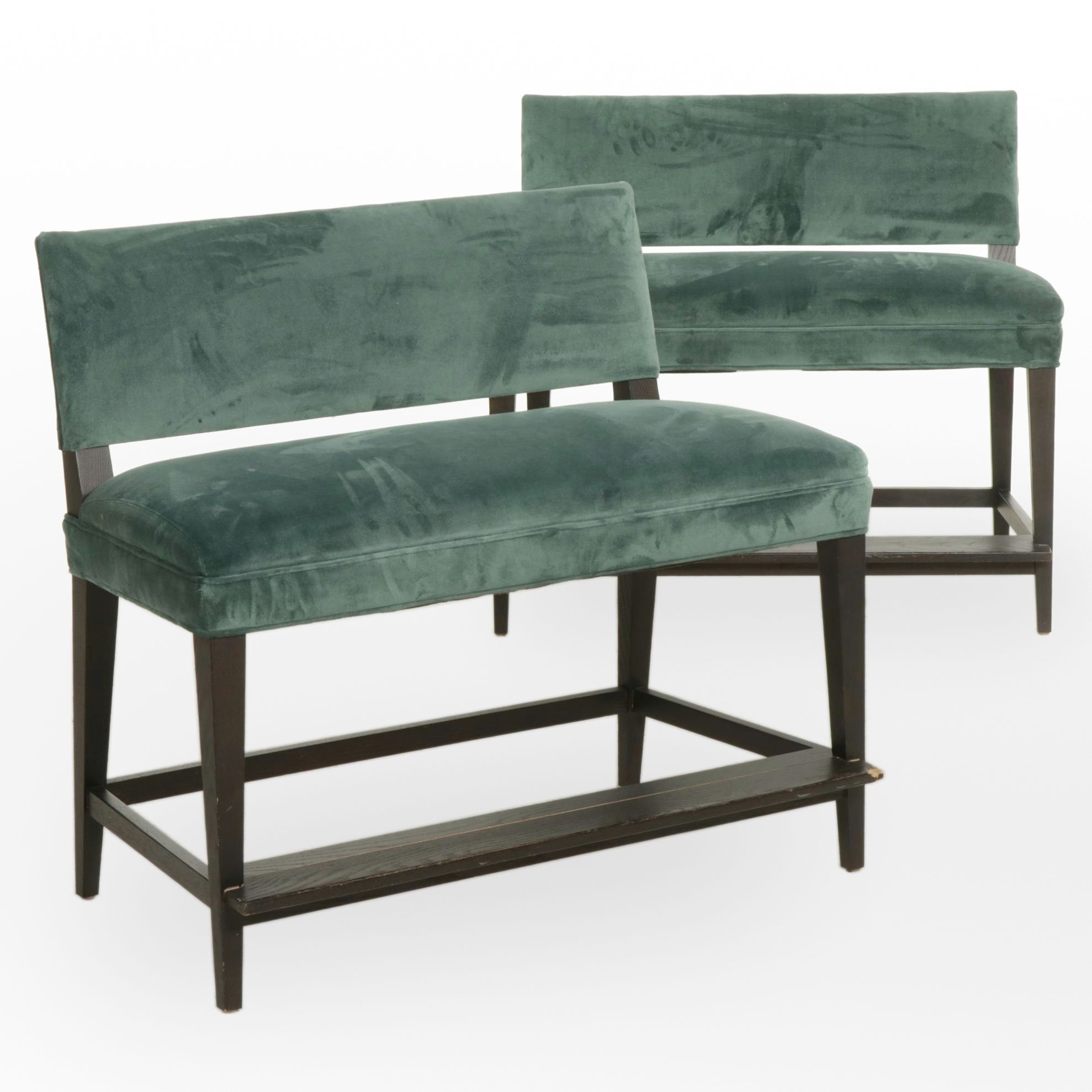 Pair of Lee Industries Ebonized Wood Dual Seat Counter Benches