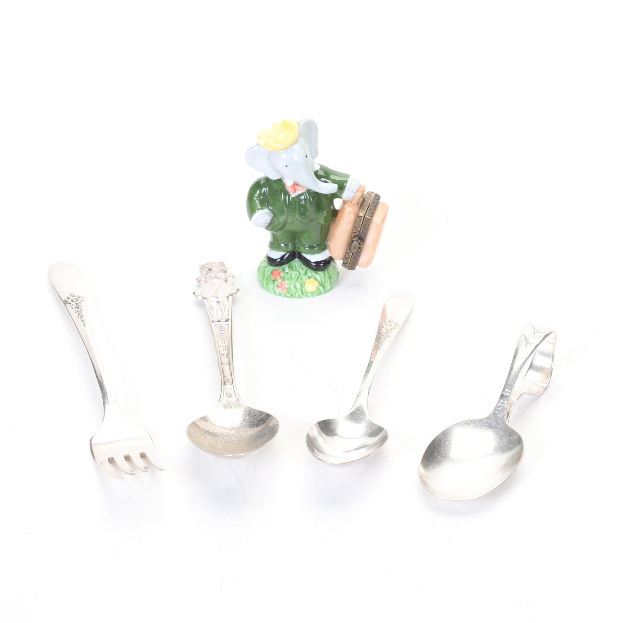 Midwest of Cannon Falls "Babar" Box, "Betty Lou" Silverplate Child Spoon & More