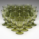 Fostoria "Argus Green" Glass Champagne Coupes and Water Goblets