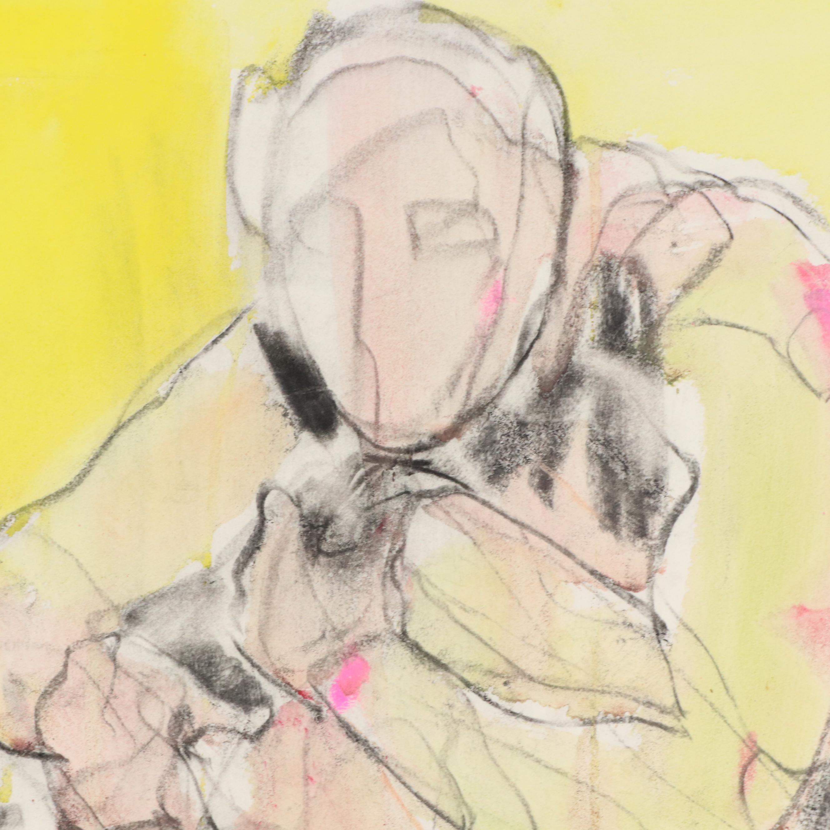 Jack Meanwell Modern Figural Nude Mixed Media Painting, Late 20th Century