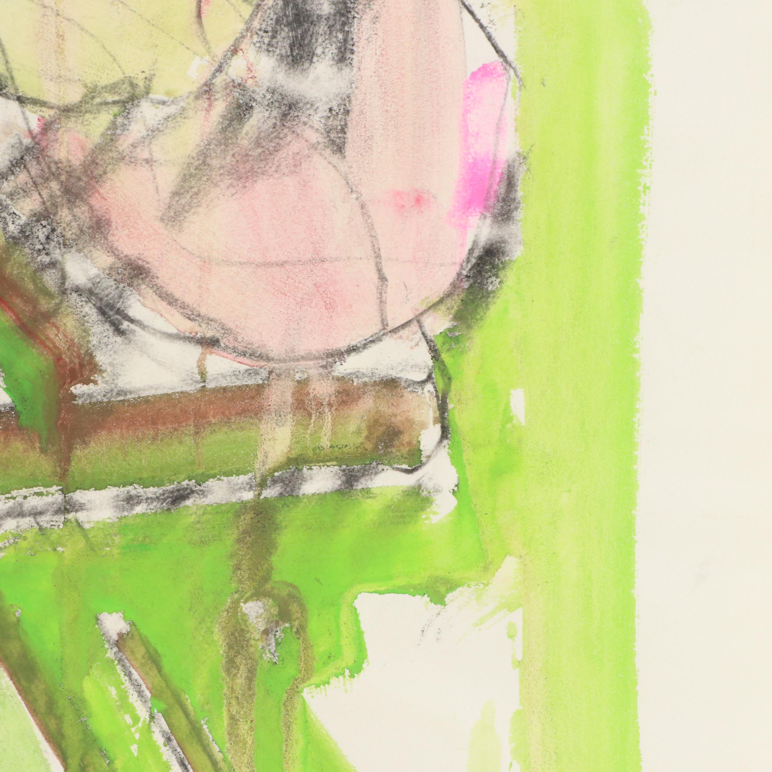 Jack Meanwell Modern Figural Nude Mixed Media Painting, Late 20th Century