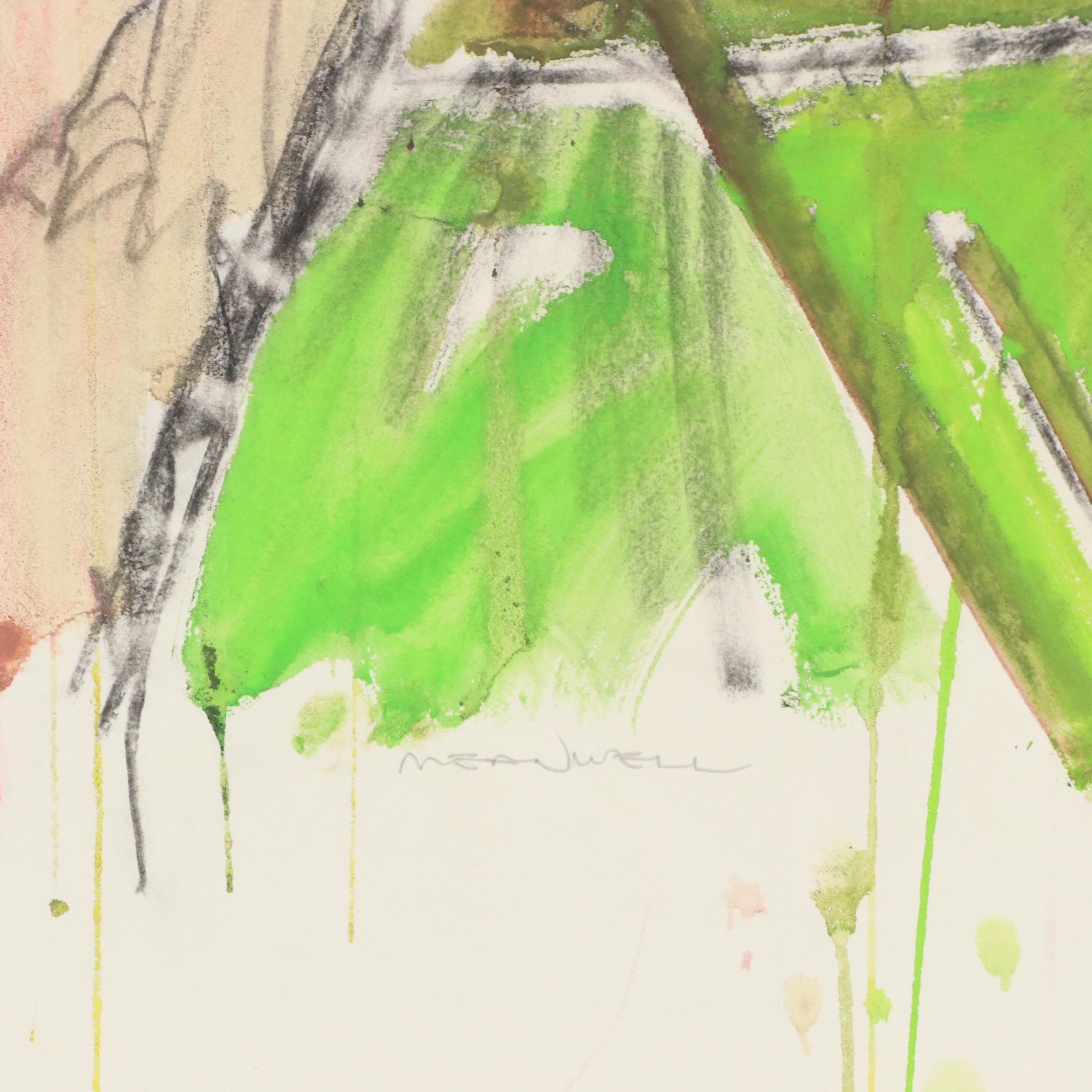 Jack Meanwell Modern Figural Nude Mixed Media Painting, Late 20th Century