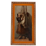 Oil Still Life Painting of Game with Hunting Instruments, Circa 1900