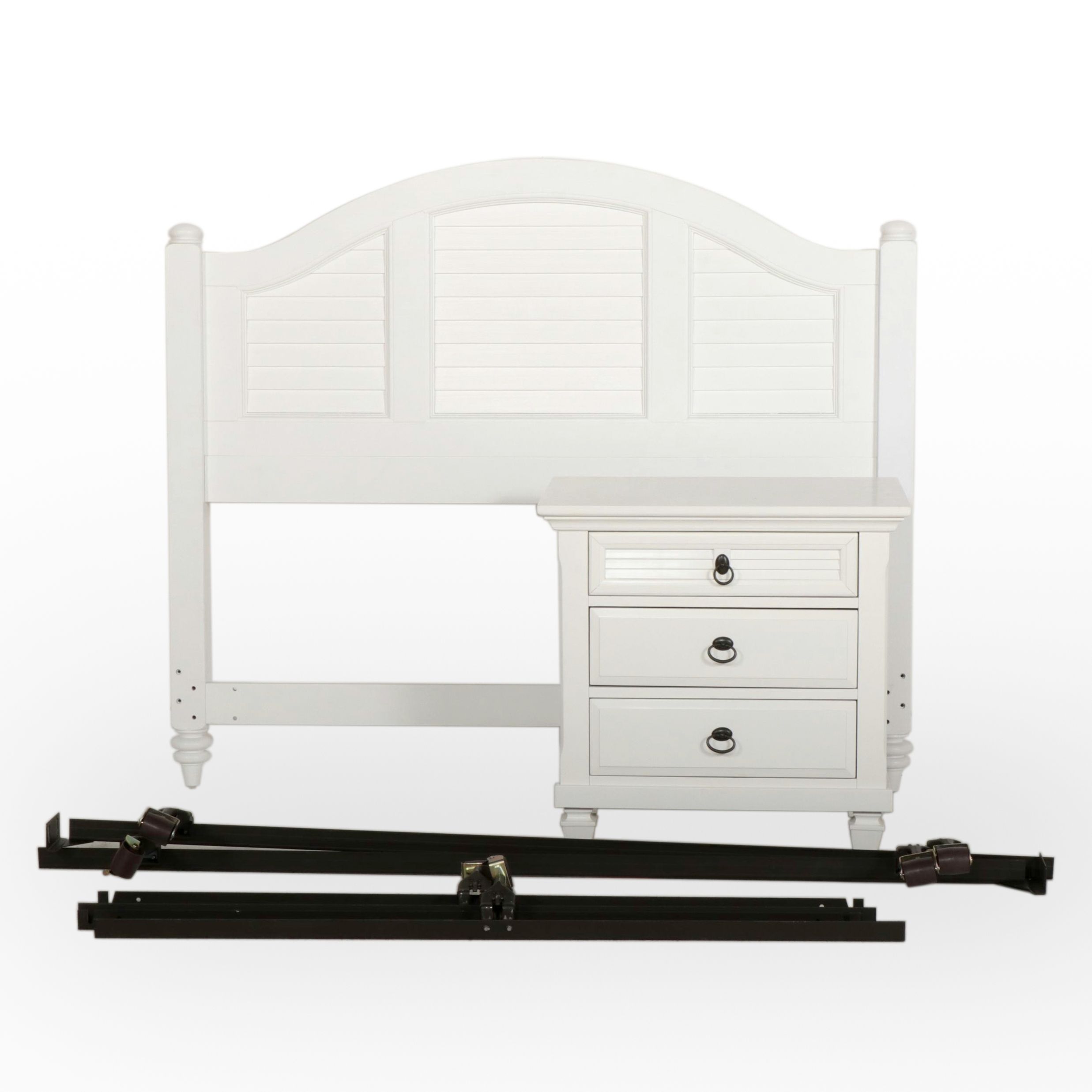 Contemporary White-Painted Queen Bed Frame with Nightstand