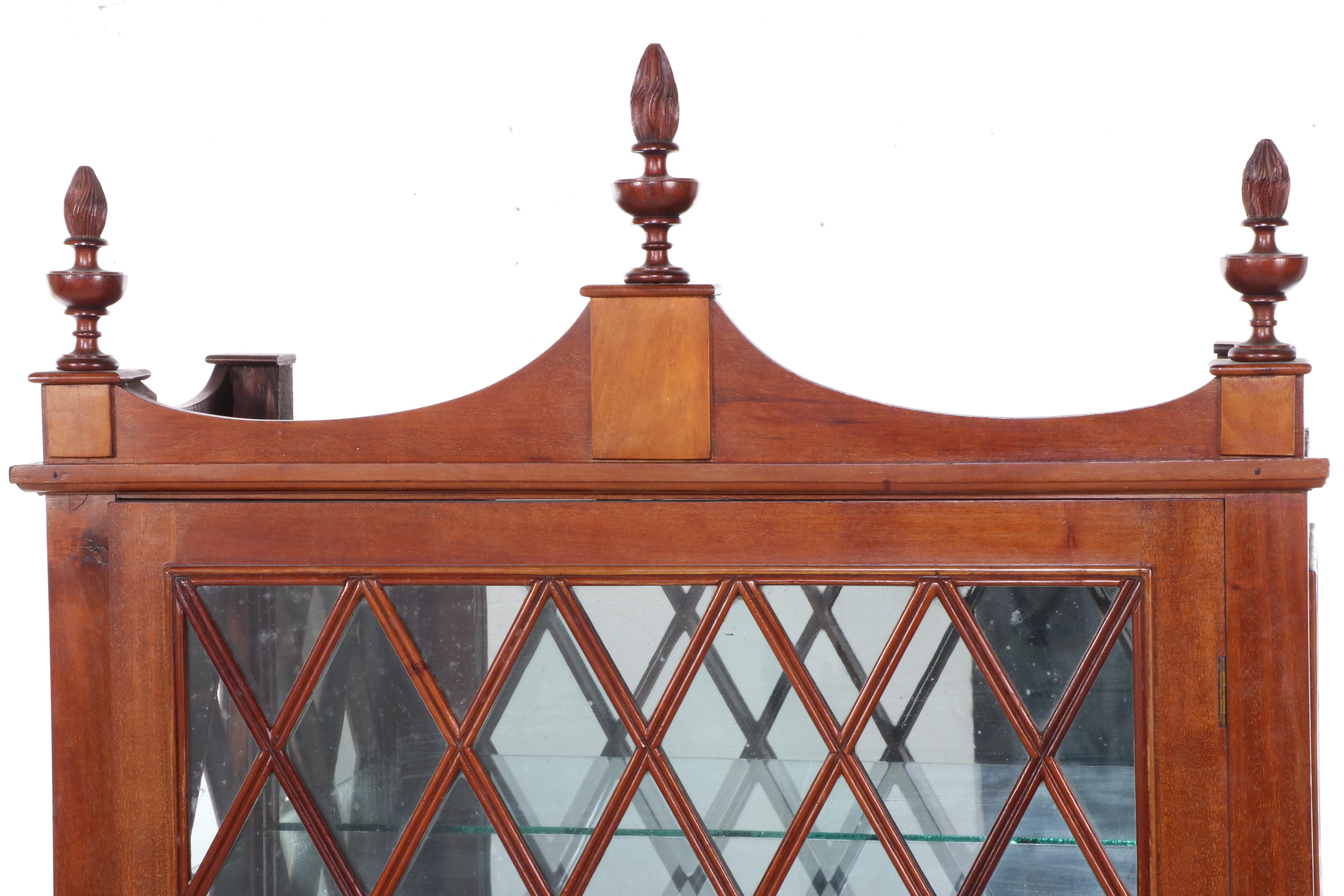 Chippendale Revival Oak and Lattice-Front Display Cabinet, Early to Mid 20th C