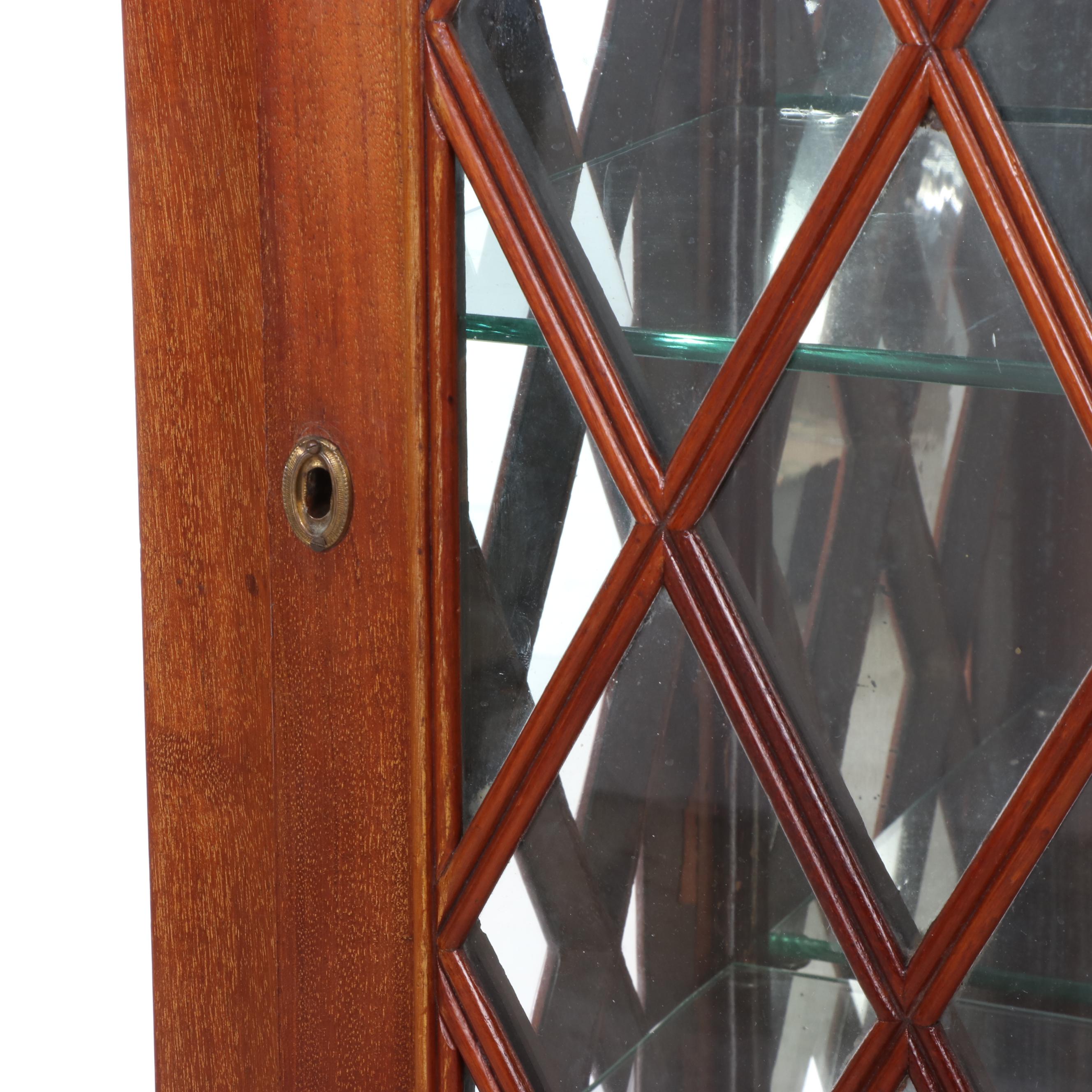 Chippendale Revival Oak and Lattice-Front Display Cabinet, Early to Mid 20th C