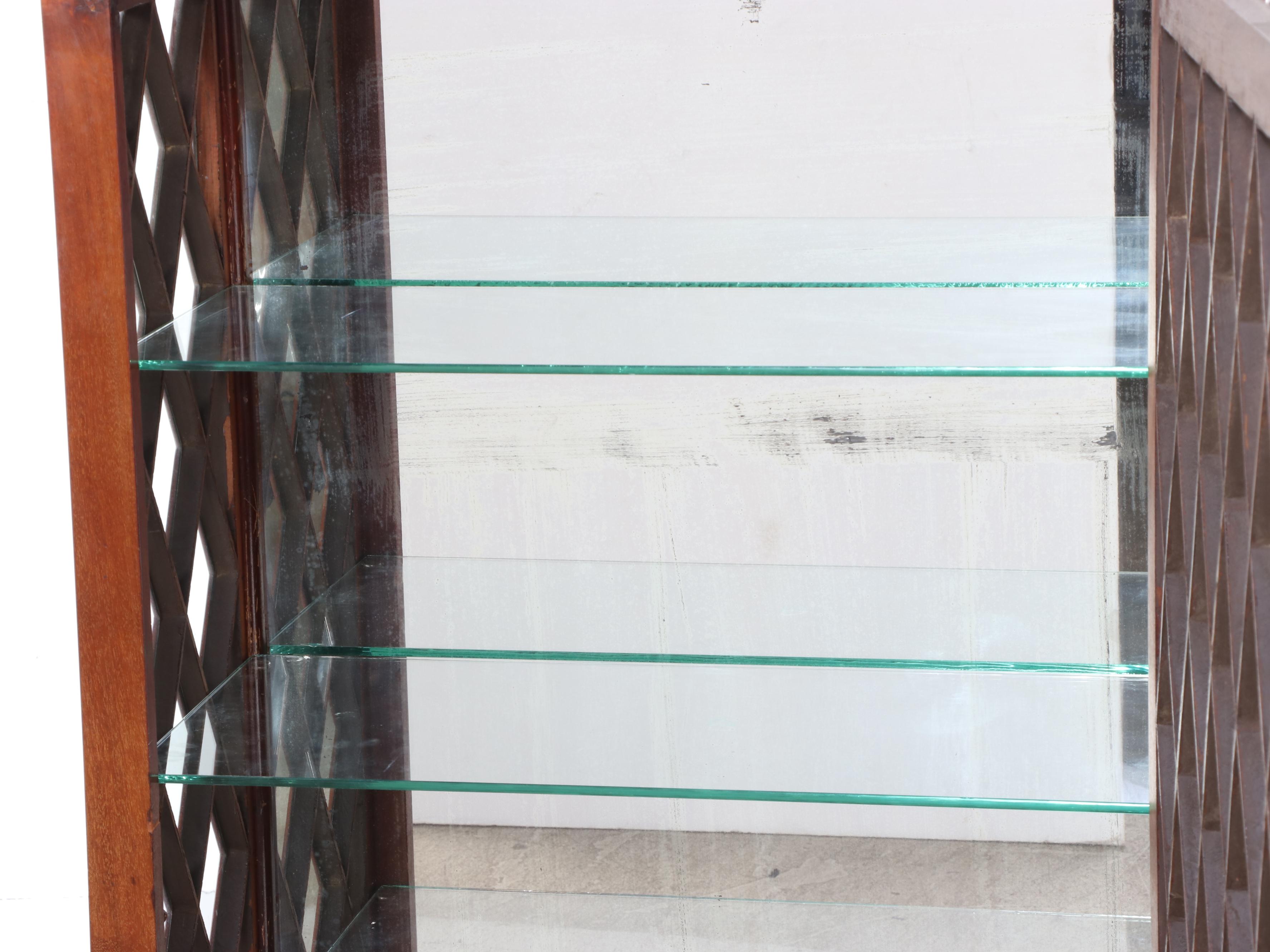 Chippendale Revival Oak and Lattice-Front Display Cabinet, Early to Mid 20th C