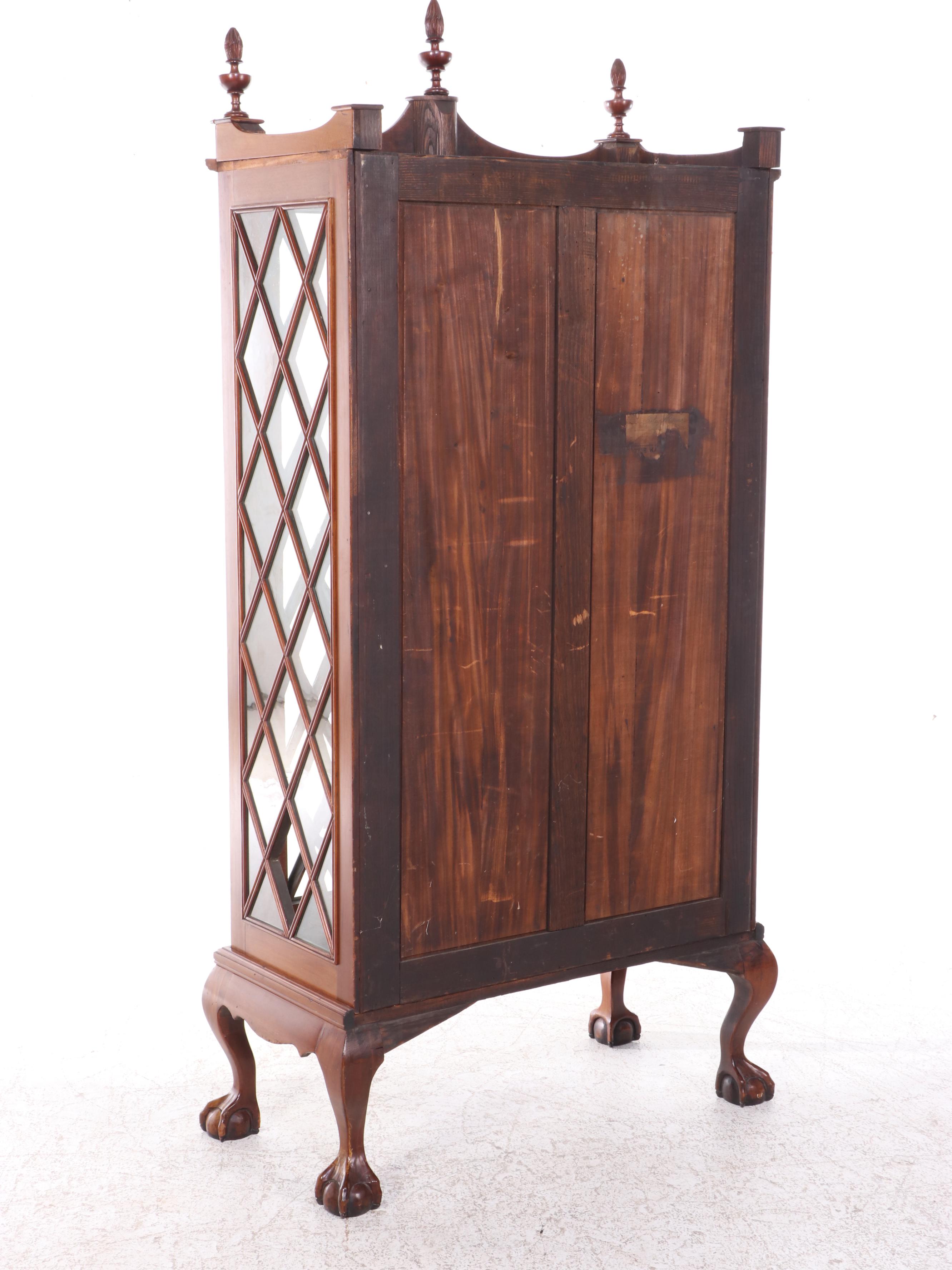 Chippendale Revival Oak and Lattice-Front Display Cabinet, Early to Mid 20th C
