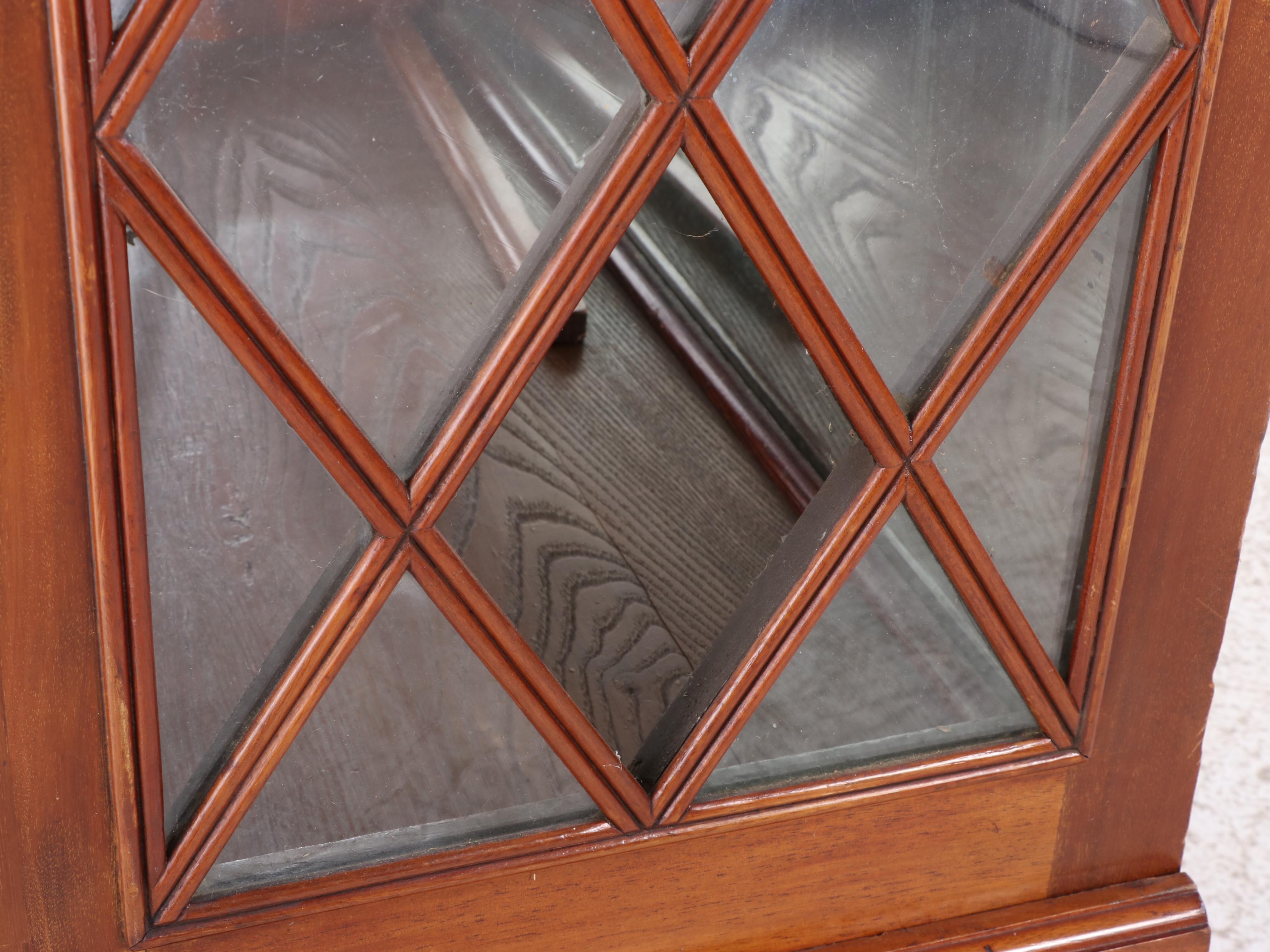 Chippendale Revival Oak and Lattice-Front Display Cabinet, Early to Mid 20th C