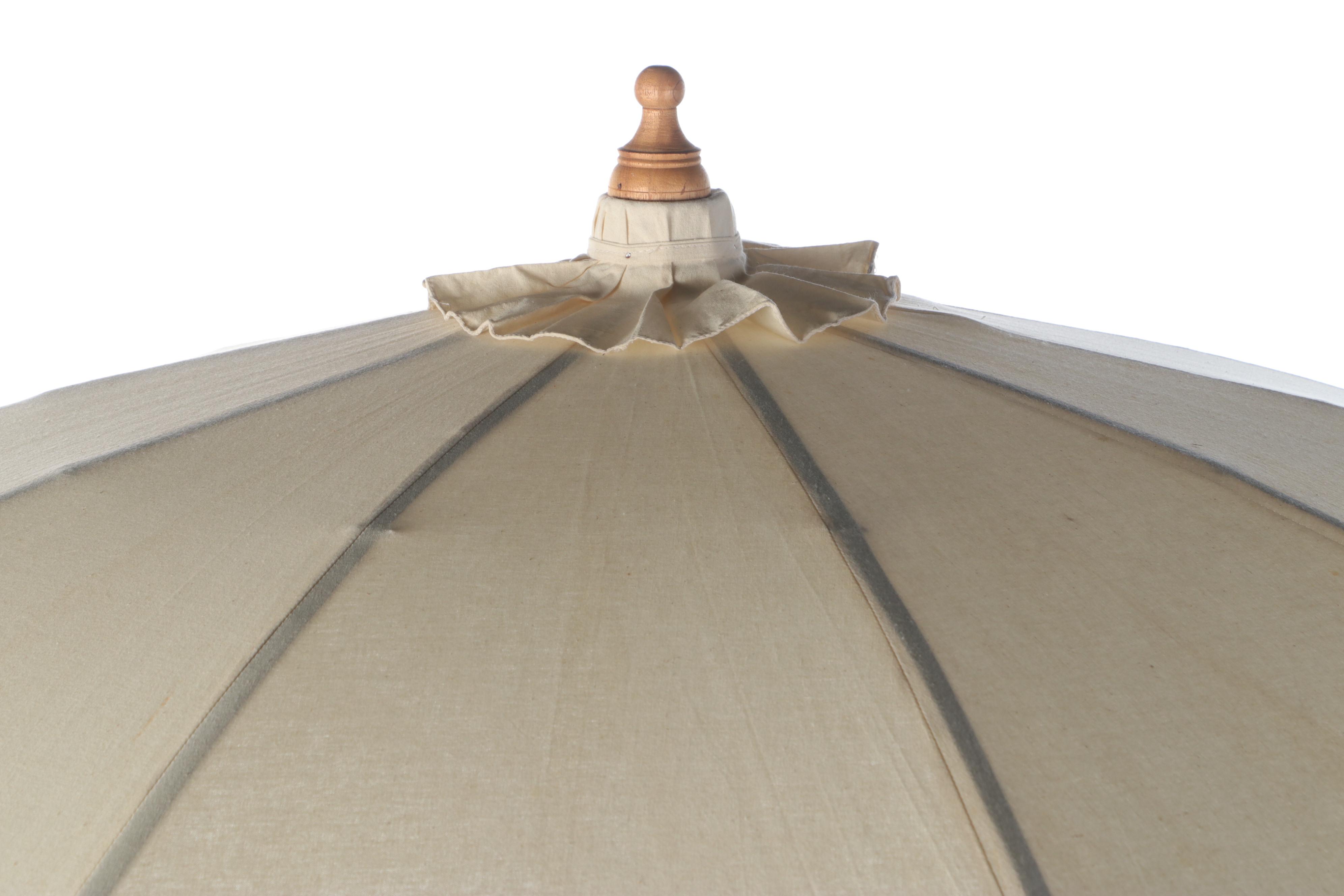 Bamboo, Wood and White Fabric Outdoor Umbrella