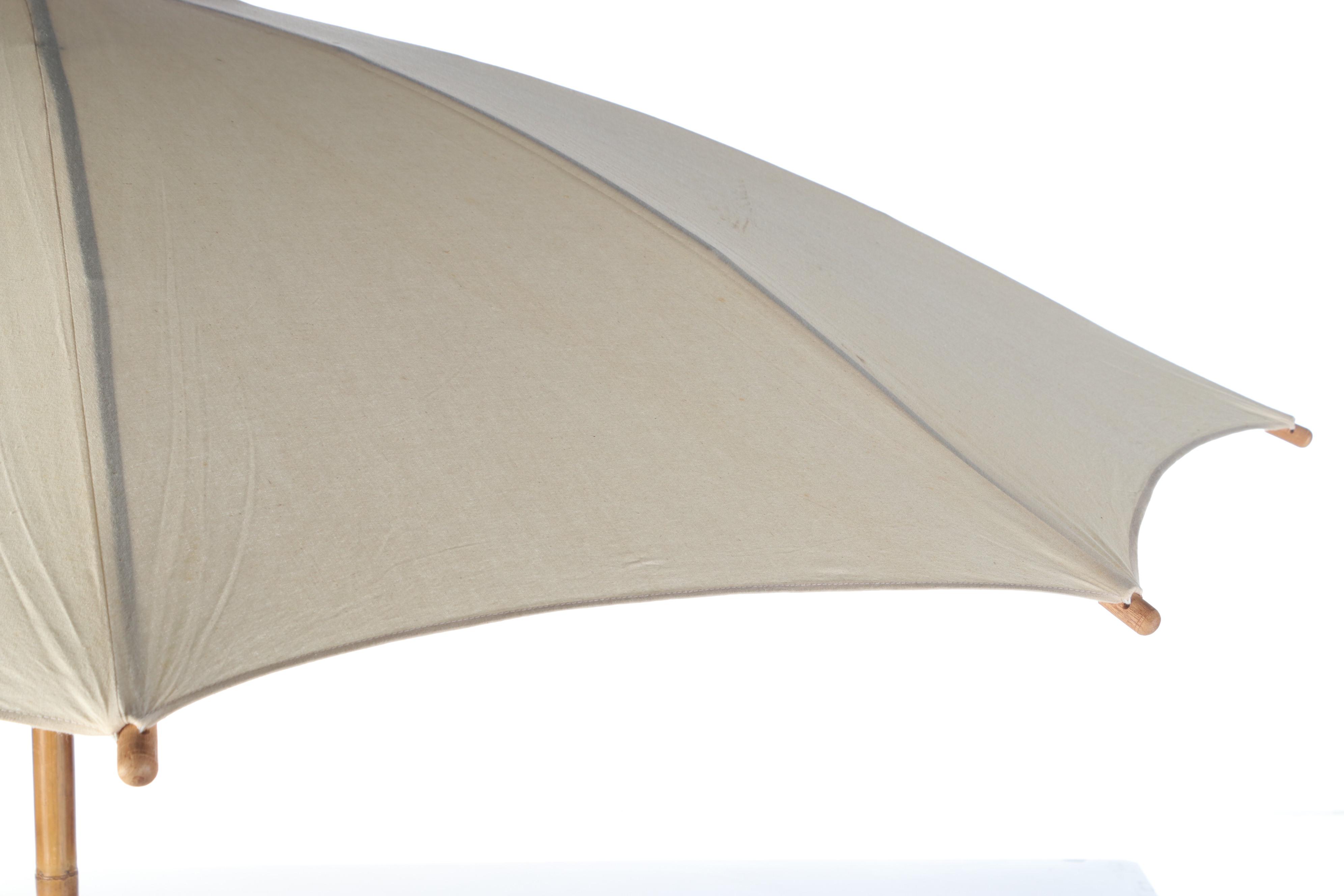 Bamboo, Wood and White Fabric Outdoor Umbrella