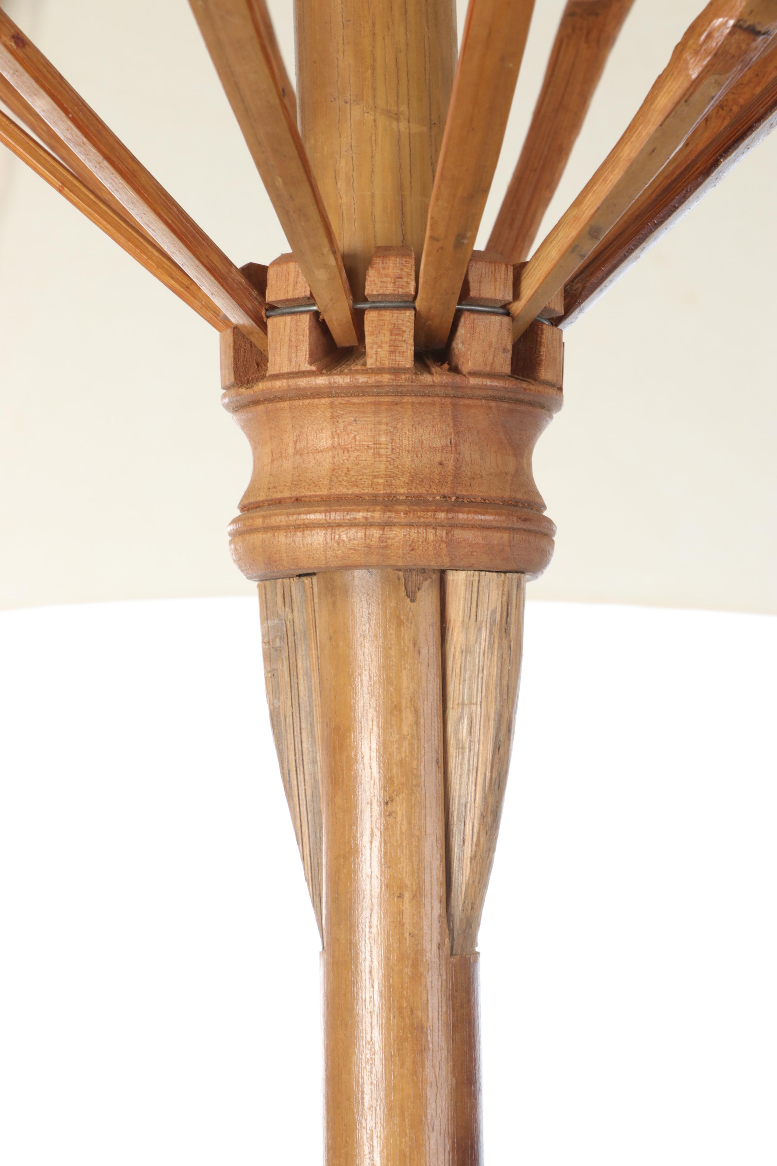 Bamboo, Wood and White Fabric Outdoor Umbrella