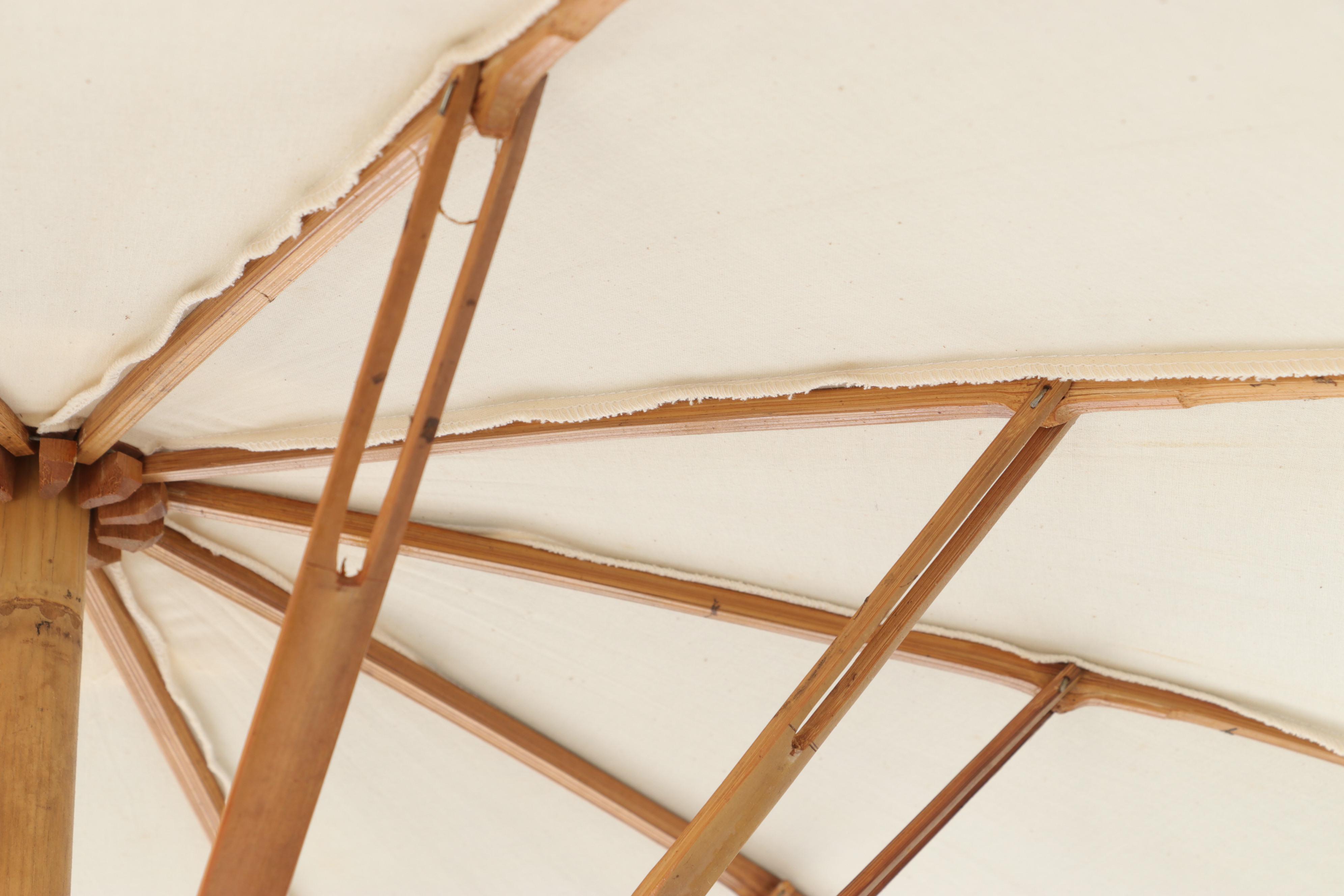 Bamboo, Wood and White Fabric Outdoor Umbrella