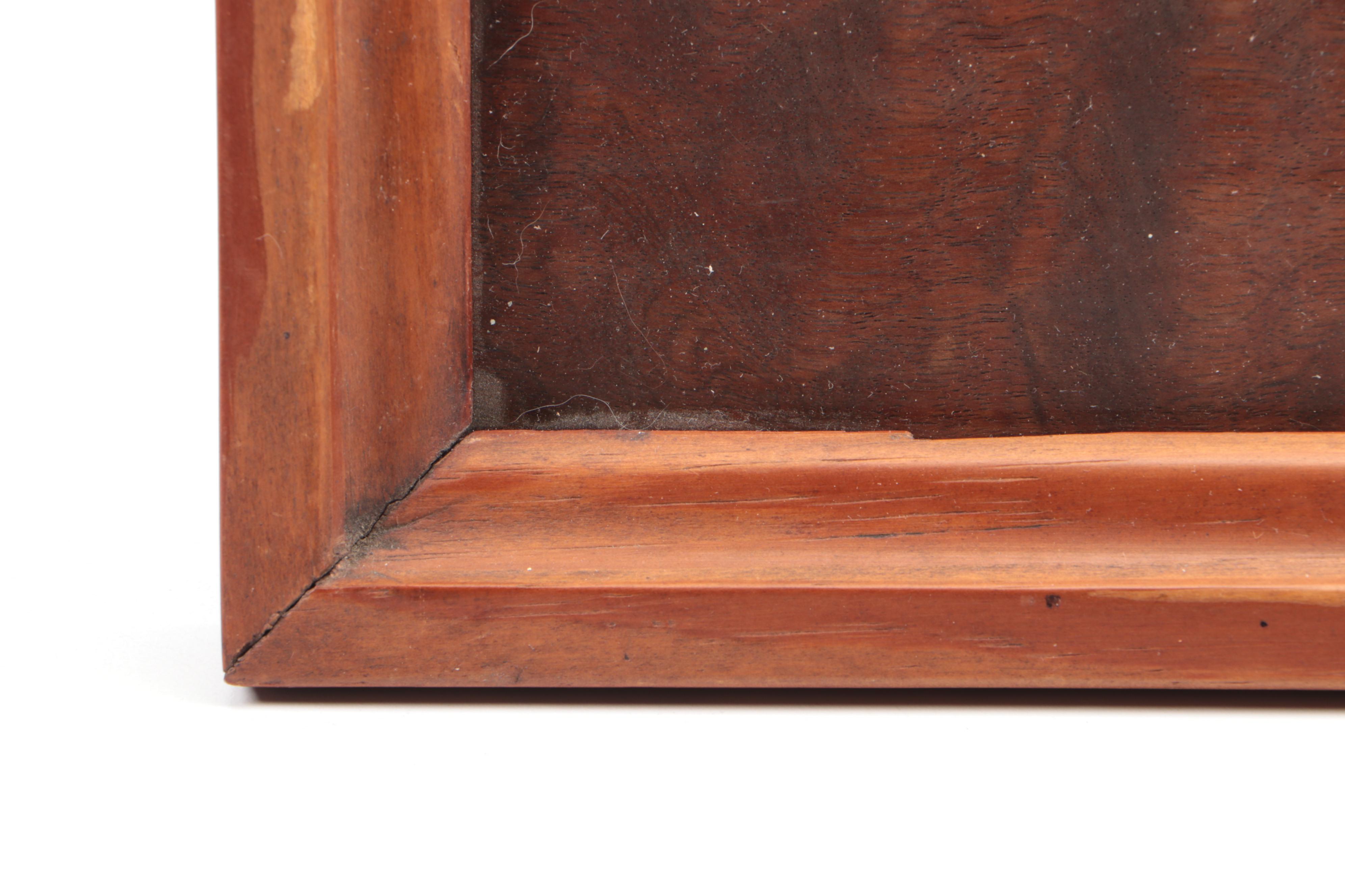 Wood Inlay Marquetry Handled Tray with Wood Lined Embossed Metal Cigar Box