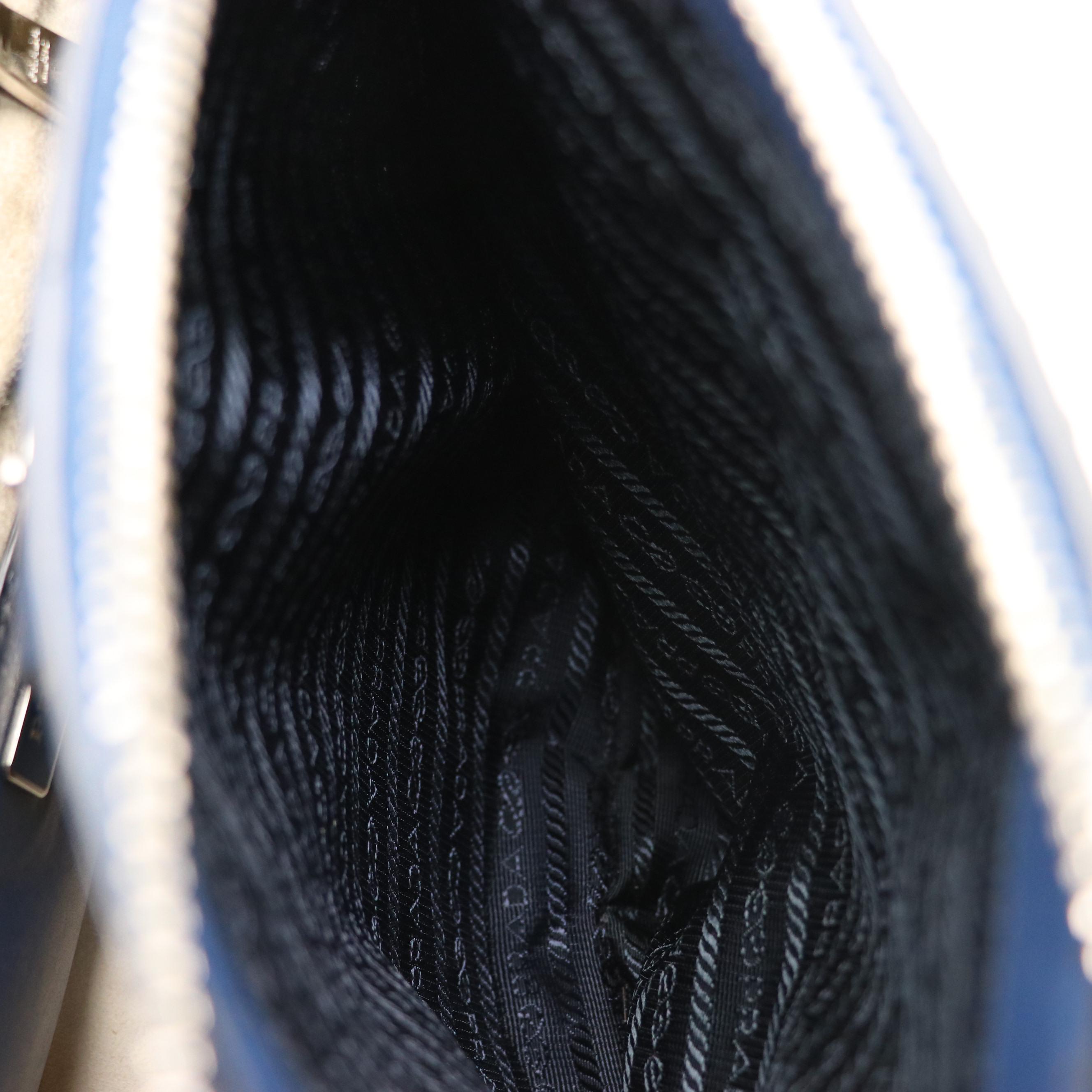 Prada Stitched Twin-Pocket Top-Handle Tote in Deep Blue Leather