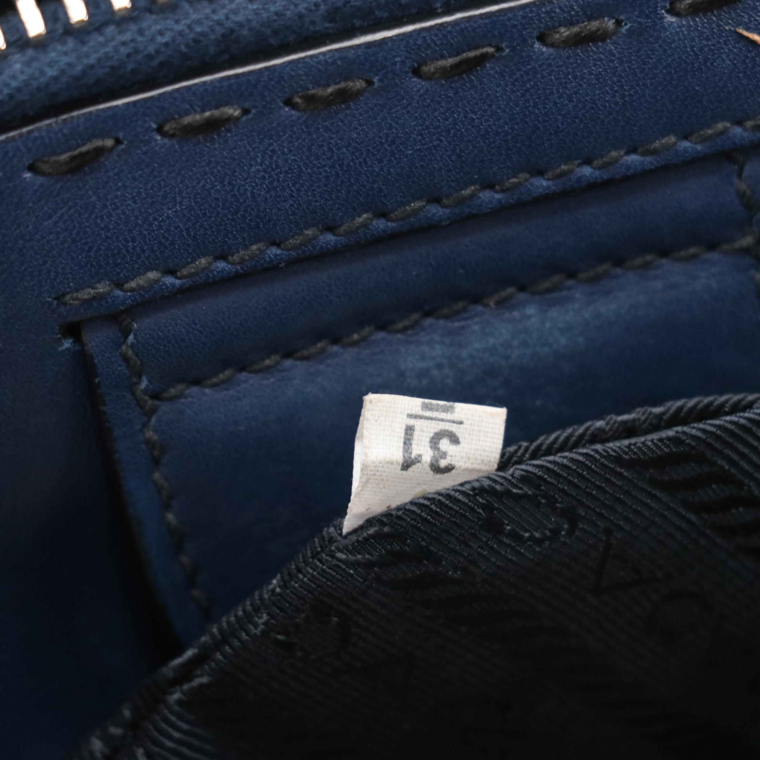 Prada Stitched Twin-Pocket Top-Handle Tote in Deep Blue Leather