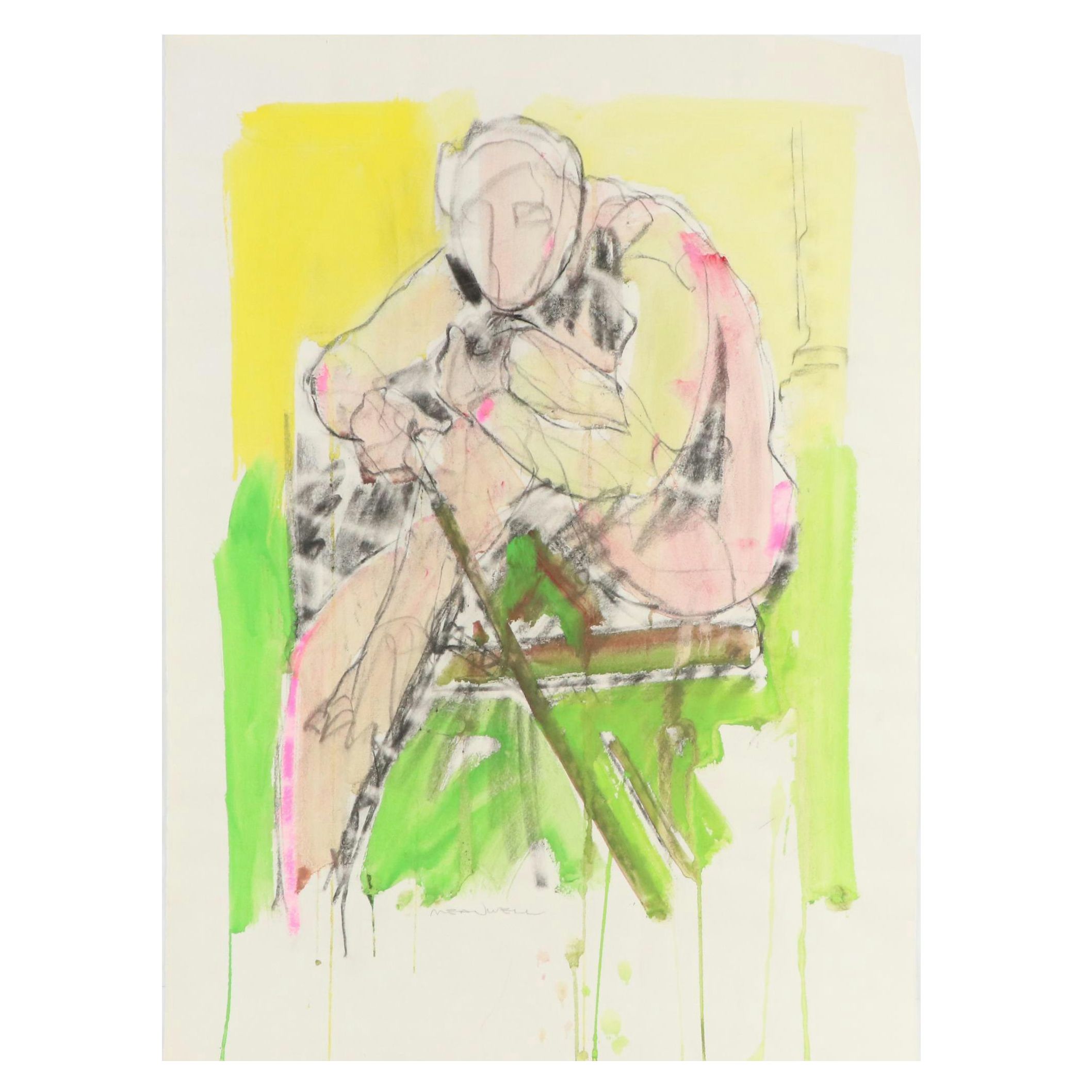 Jack Meanwell Modern Figural Nude Mixed Media Painting, Late 20th Century