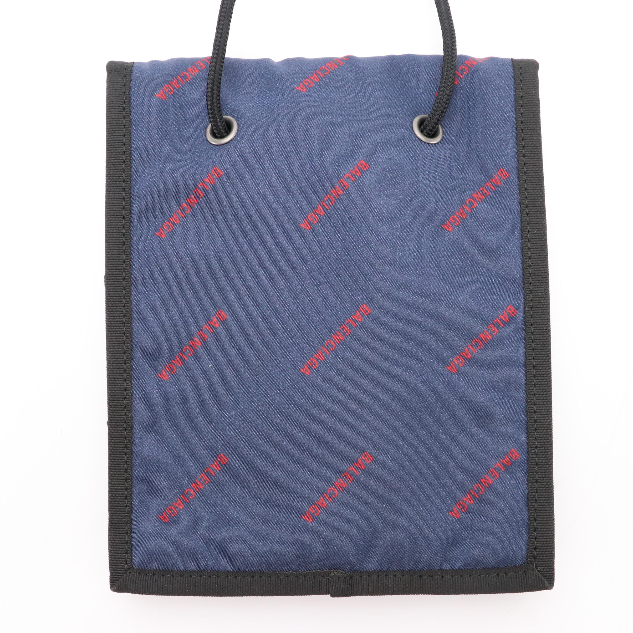 Balenciaga Explorer Crossbody Pouch in Navy Blue/Red Logo Print Nylon