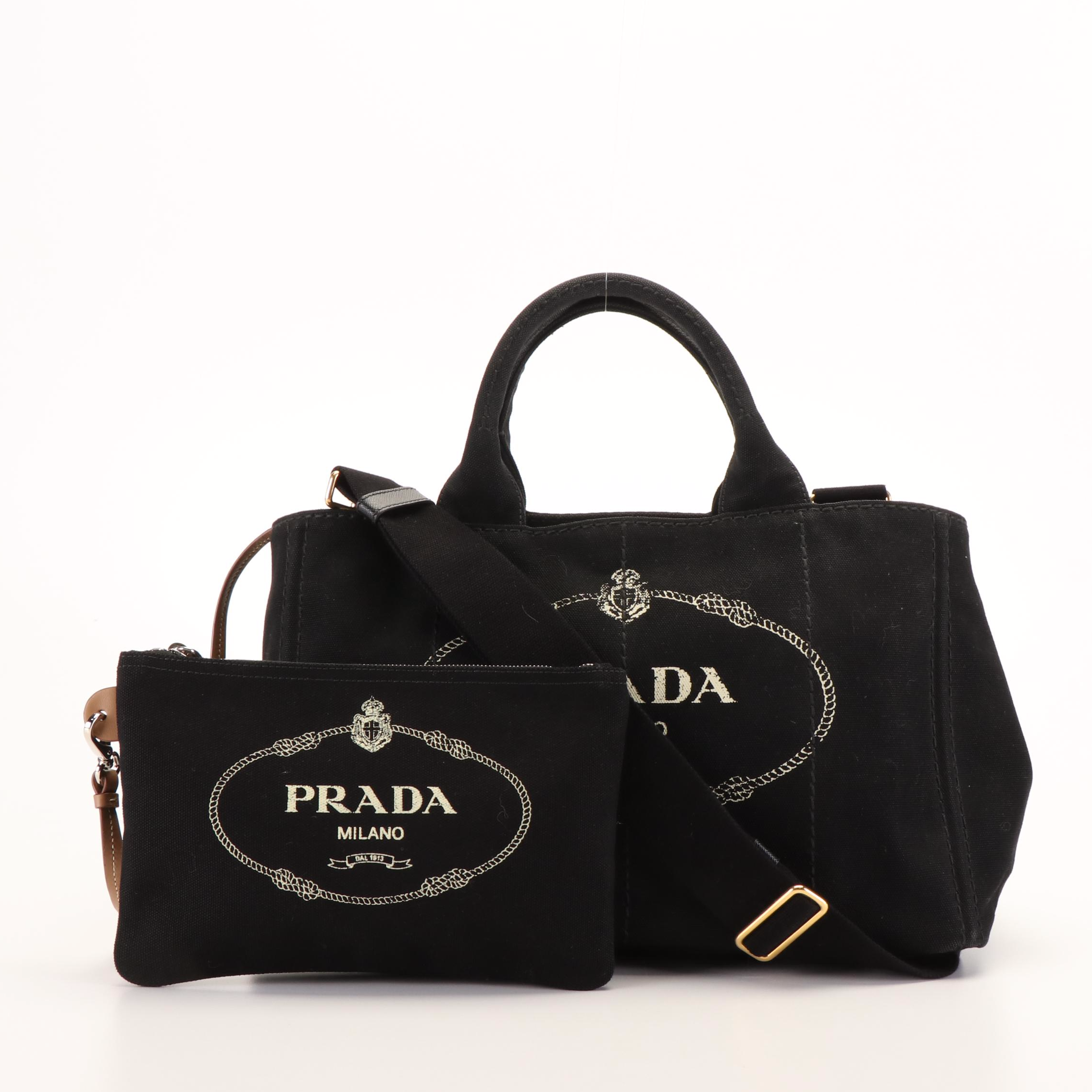 Prada 2Way Canapa Tote in Black Canvas
