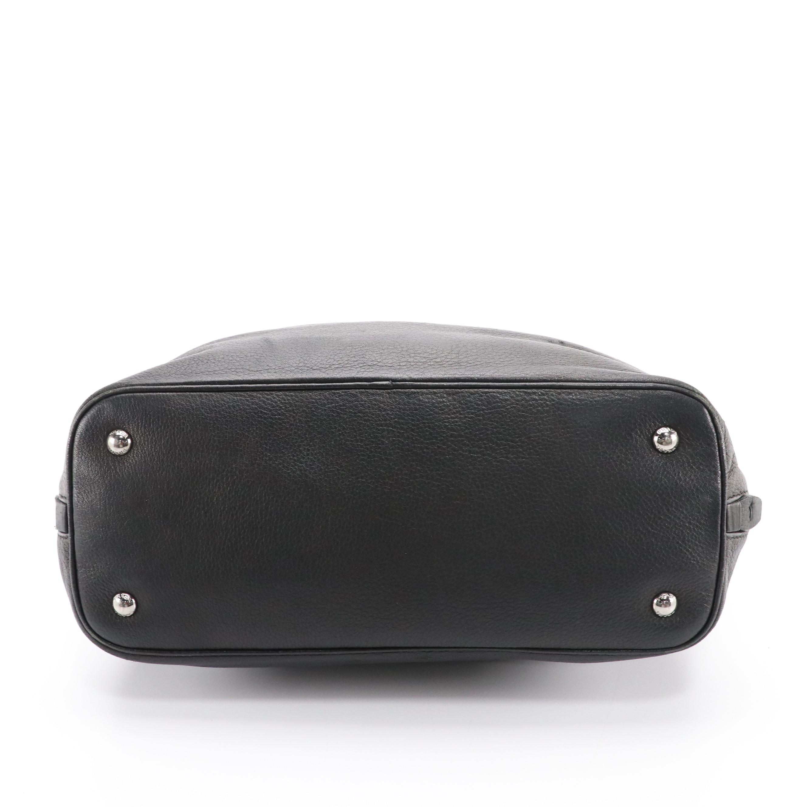 Prada Two-Way Tote Bag in Taupe and Black Cervo Leather With Side Zipper Accents