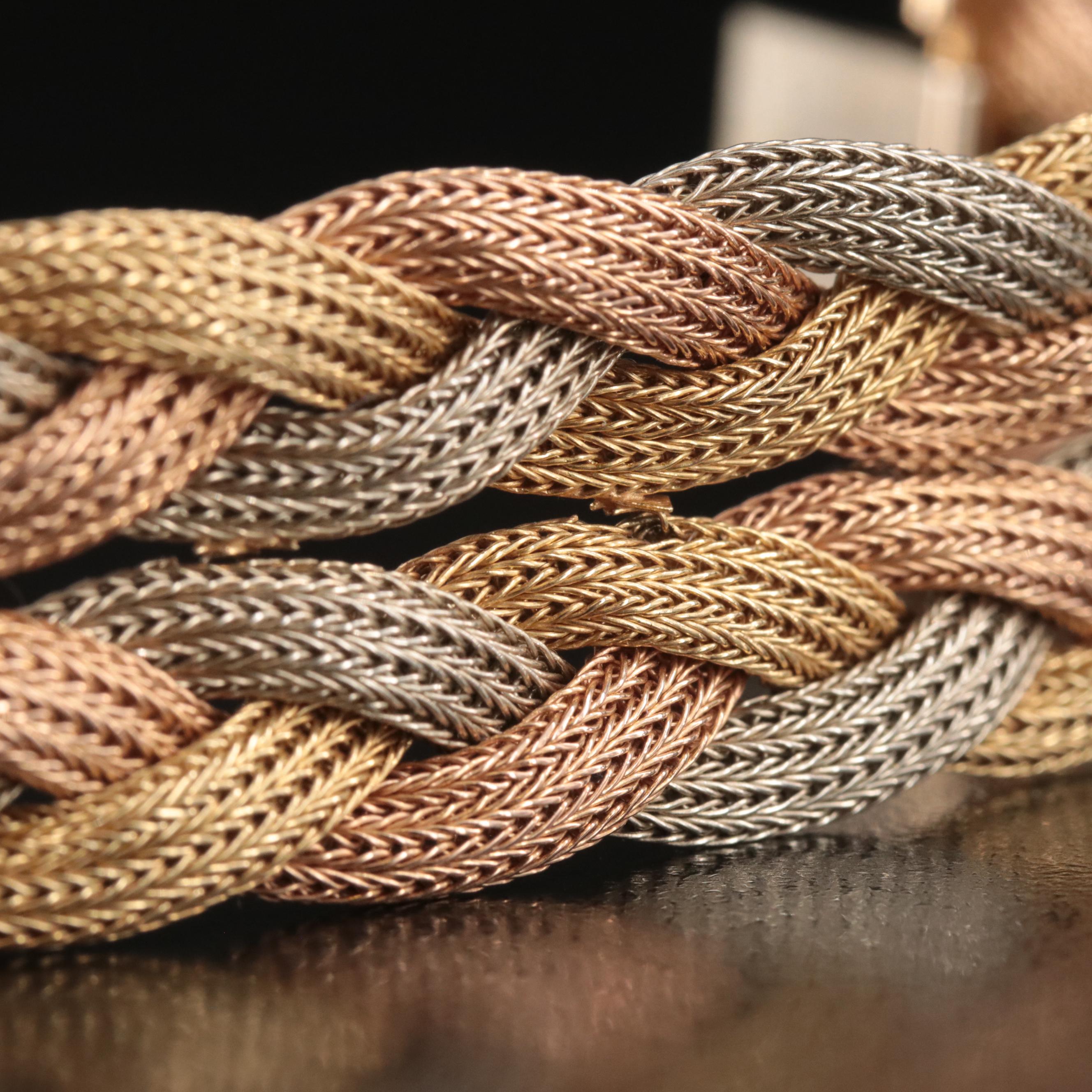 Italian Filippini Fratelli 18K Tri-Color Gold Braided Foxtail Mesh Bracelet